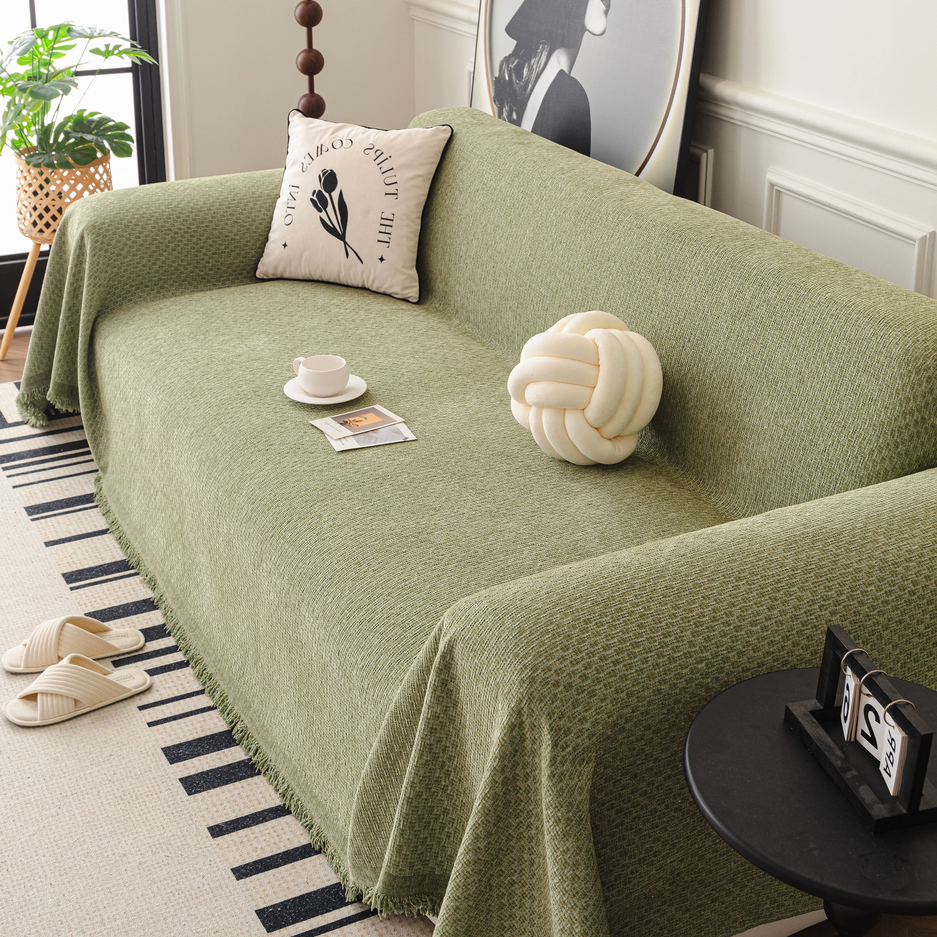 Textured Woven Modern Sofa Cover, Natural Blend Decorative Couch Throw Blanket - Image 81