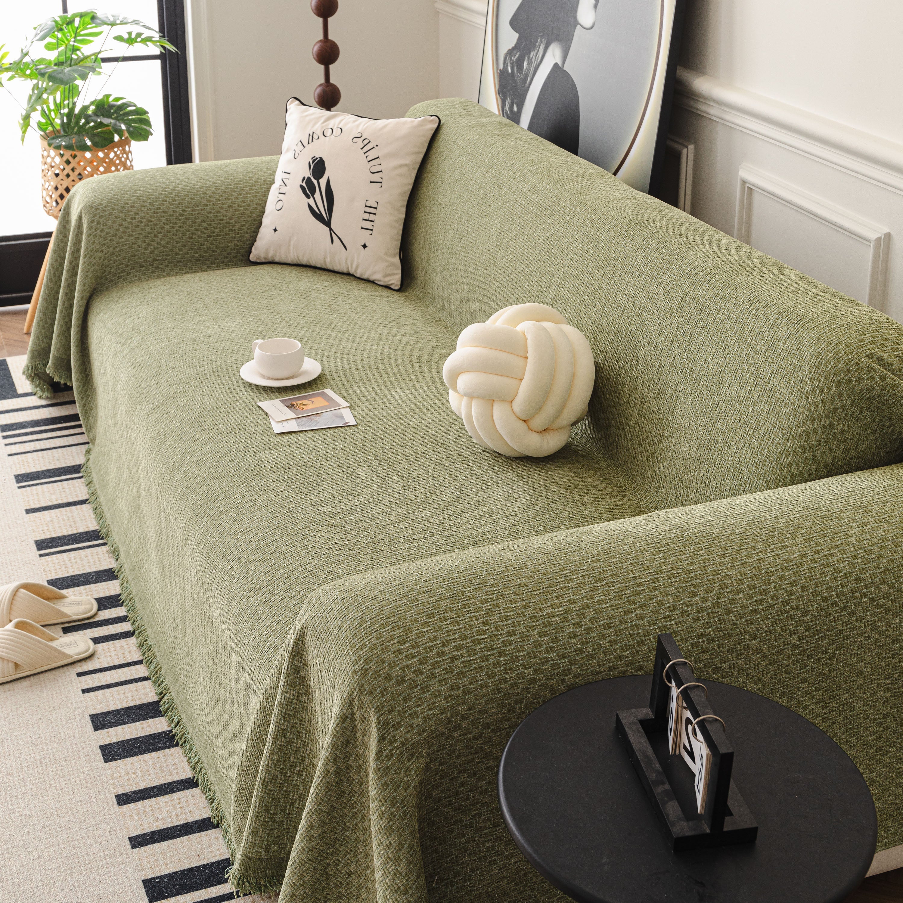 Textured Woven Modern Sofa Cover, Natural Blend Decorative Couch Throw Blanket - Image 82