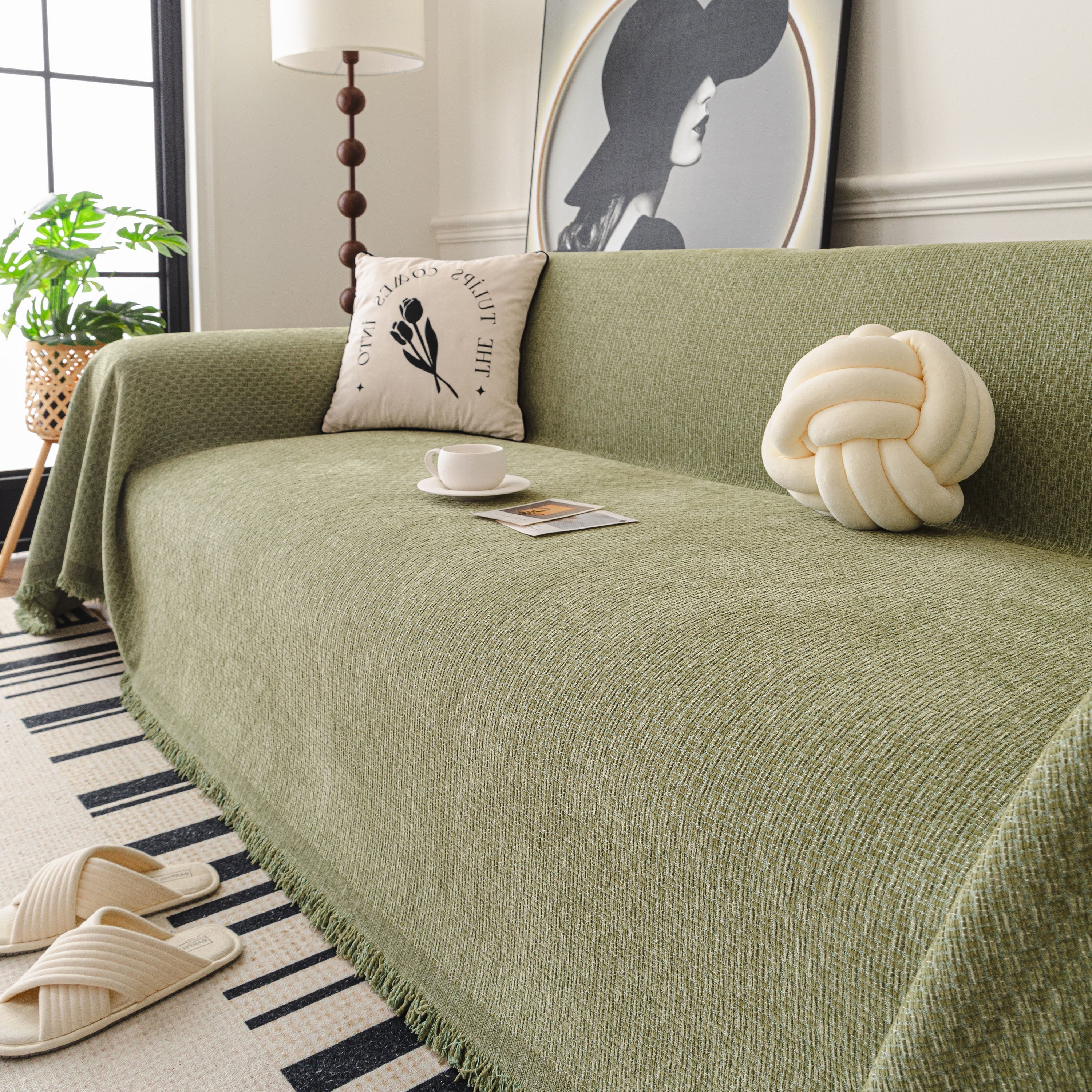 Textured Woven Modern Sofa Cover, Natural Blend Decorative Couch Throw Blanket - Image 83