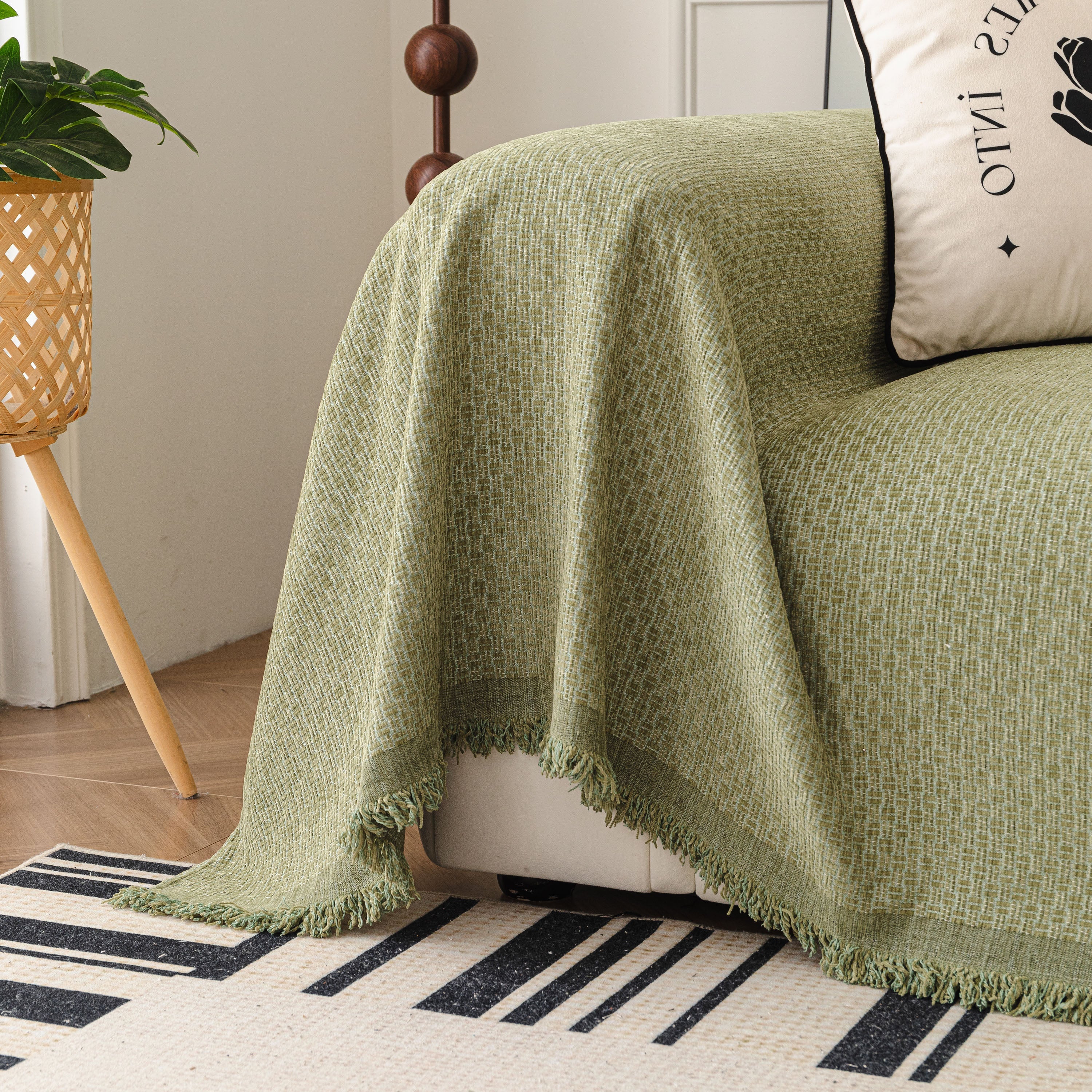 Textured Woven Modern Sofa Cover, Natural Blend Decorative Couch Throw Blanket - Image 84