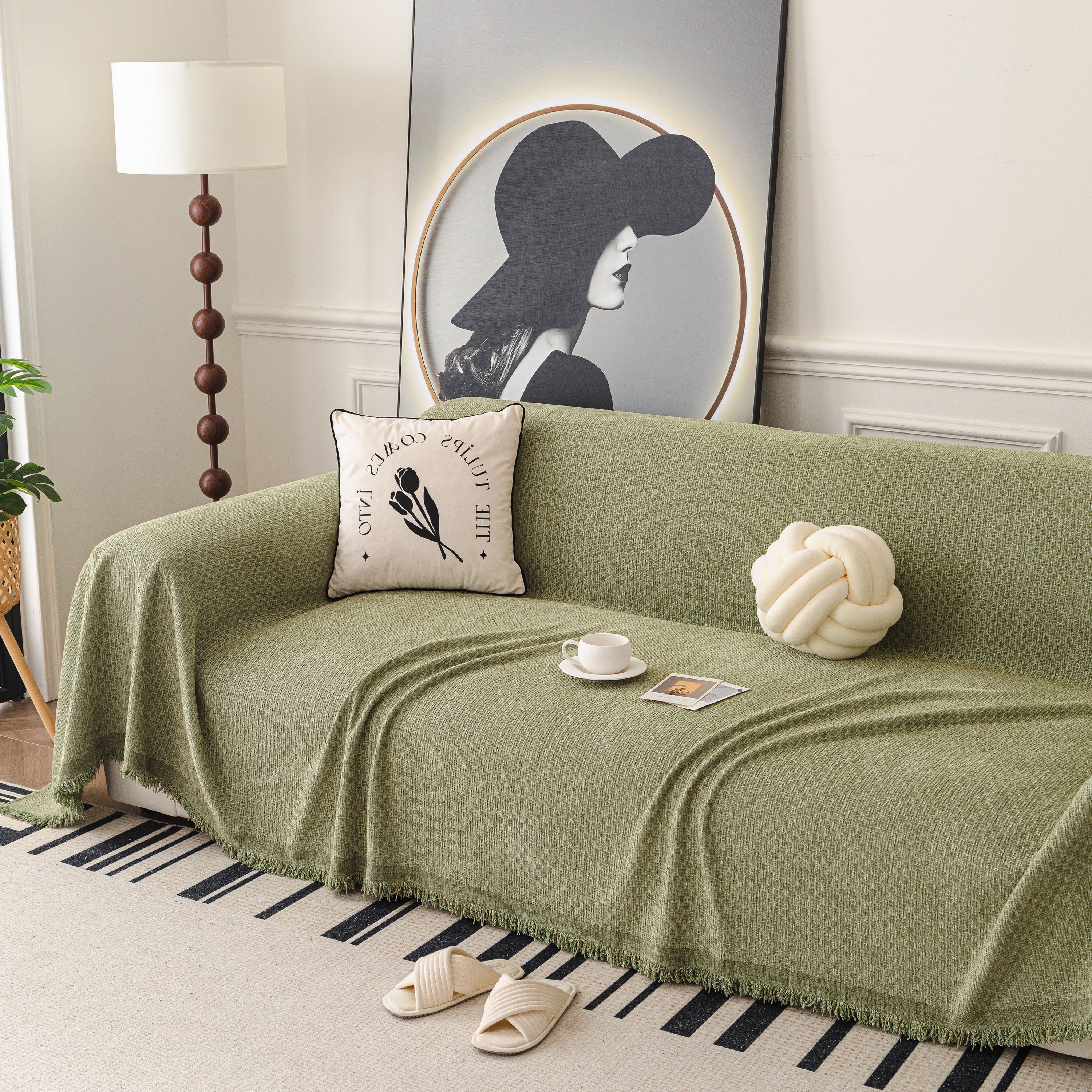 Textured Woven Modern Sofa Cover, Natural Blend Decorative Couch Throw Blanket - Image 85