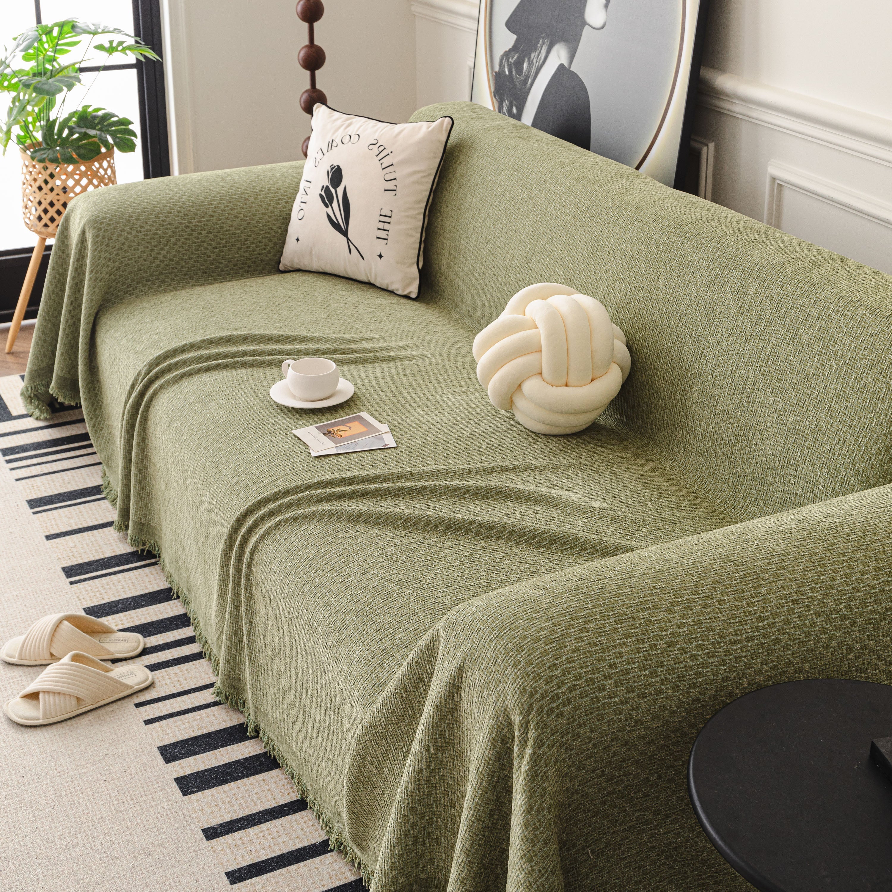 Textured Woven Modern Sofa Cover, Natural Blend Decorative Couch Throw Blanket - Image 86