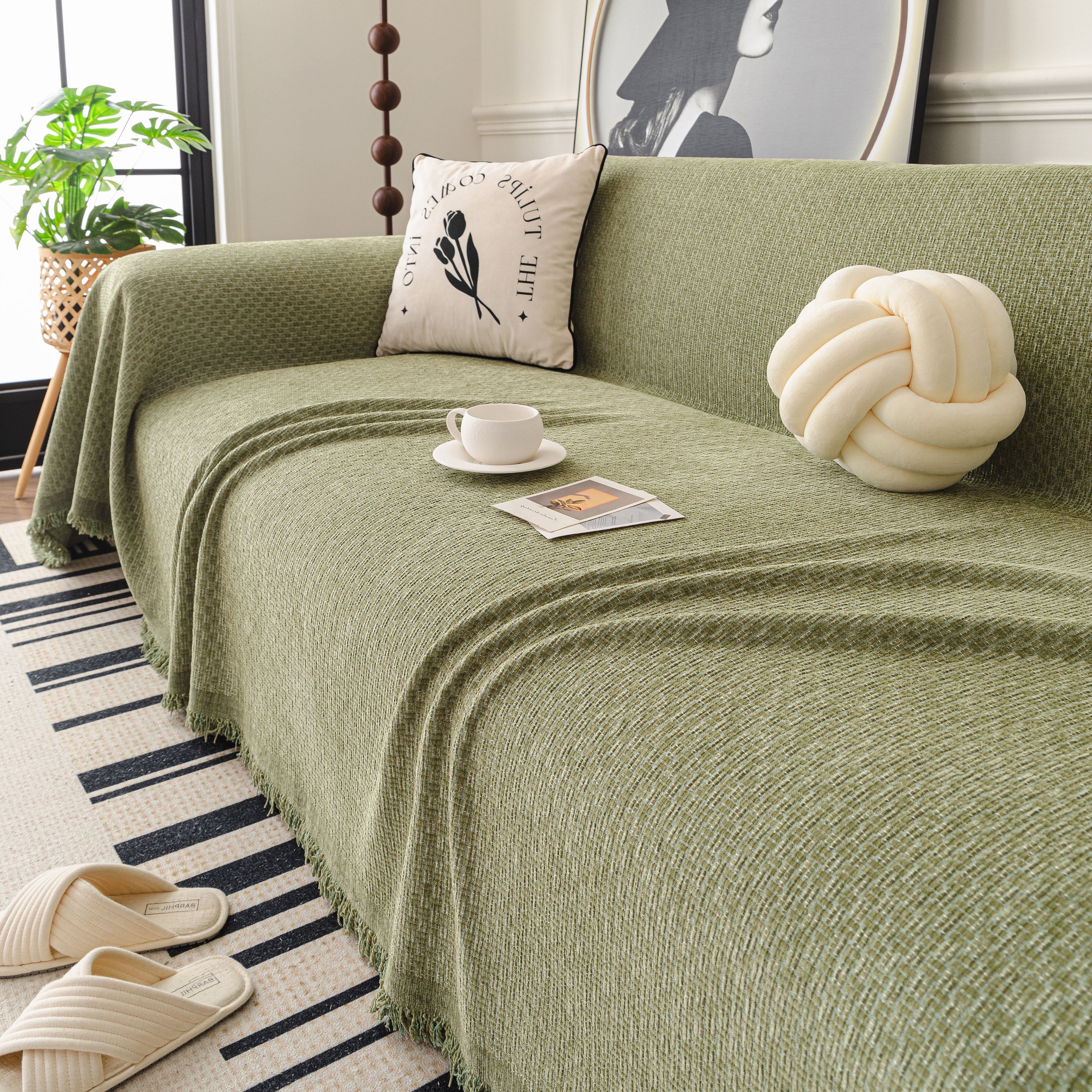 Textured Woven Modern Sofa Cover, Natural Blend Decorative Couch Throw Blanket - Image 87