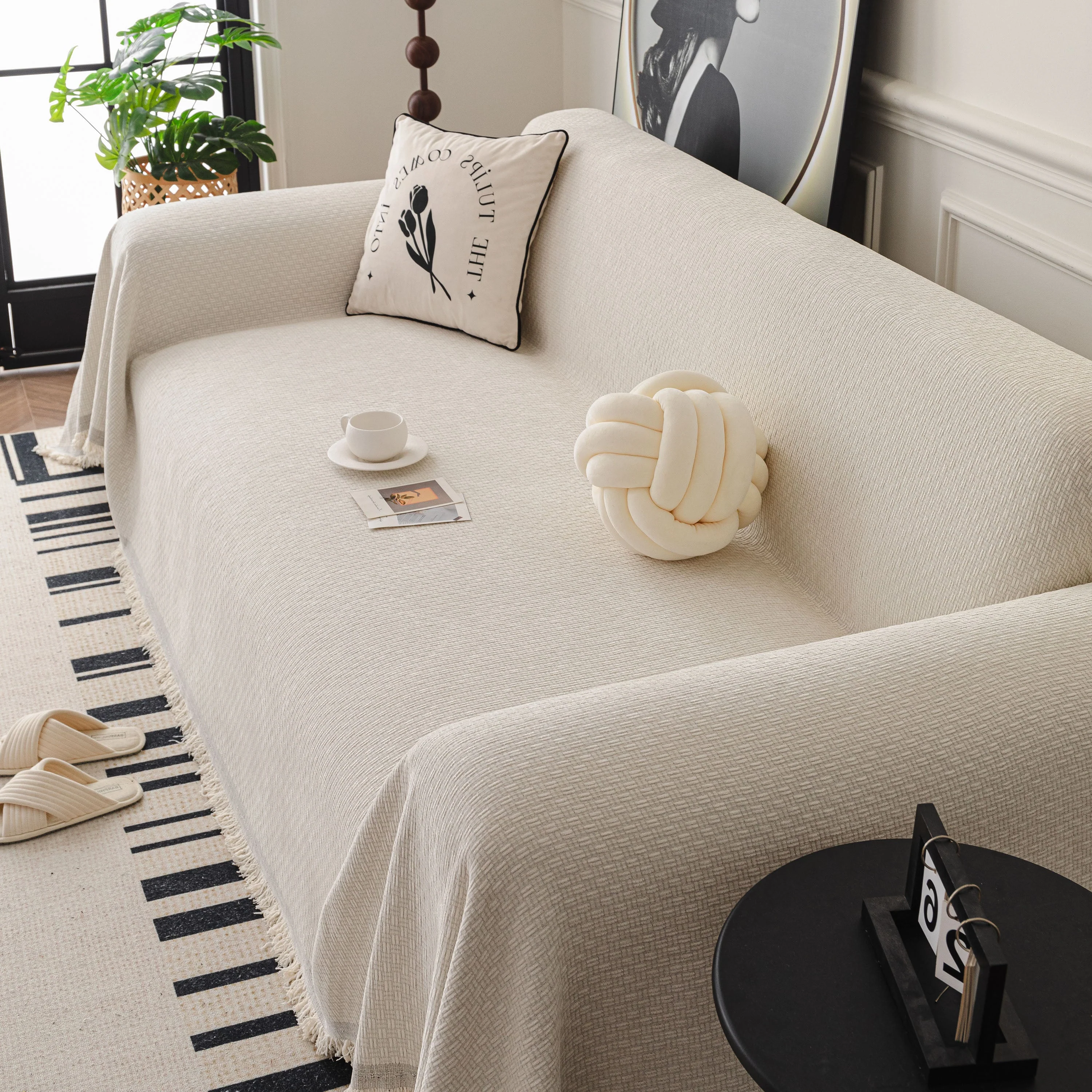 Textured Woven Modern Sofa Cover, Natural Blend Decorative Couch Throw Blanket - Image 9