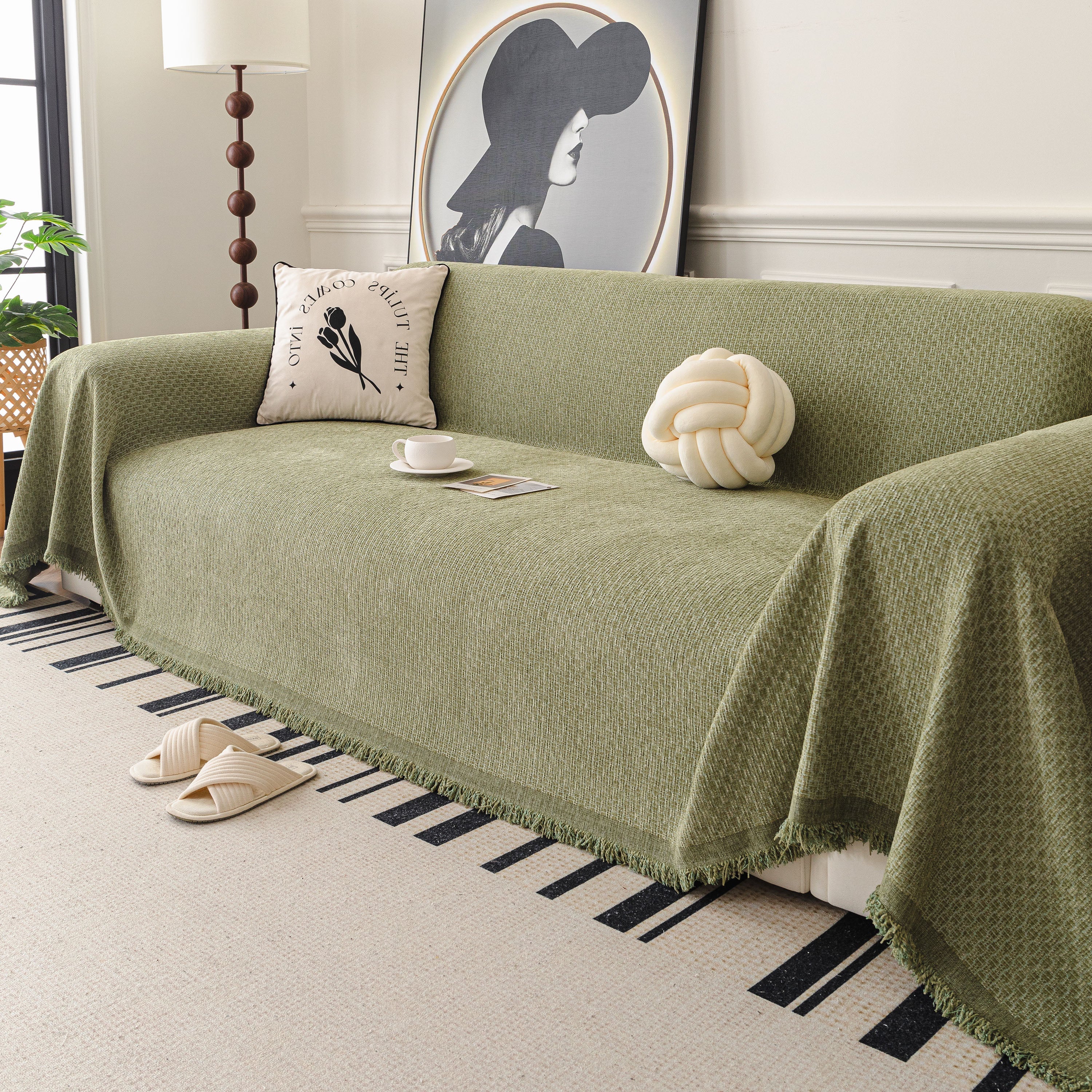 Textured Woven Modern Sofa Cover, Natural Blend Decorative Couch Throw Blanket - Image 92