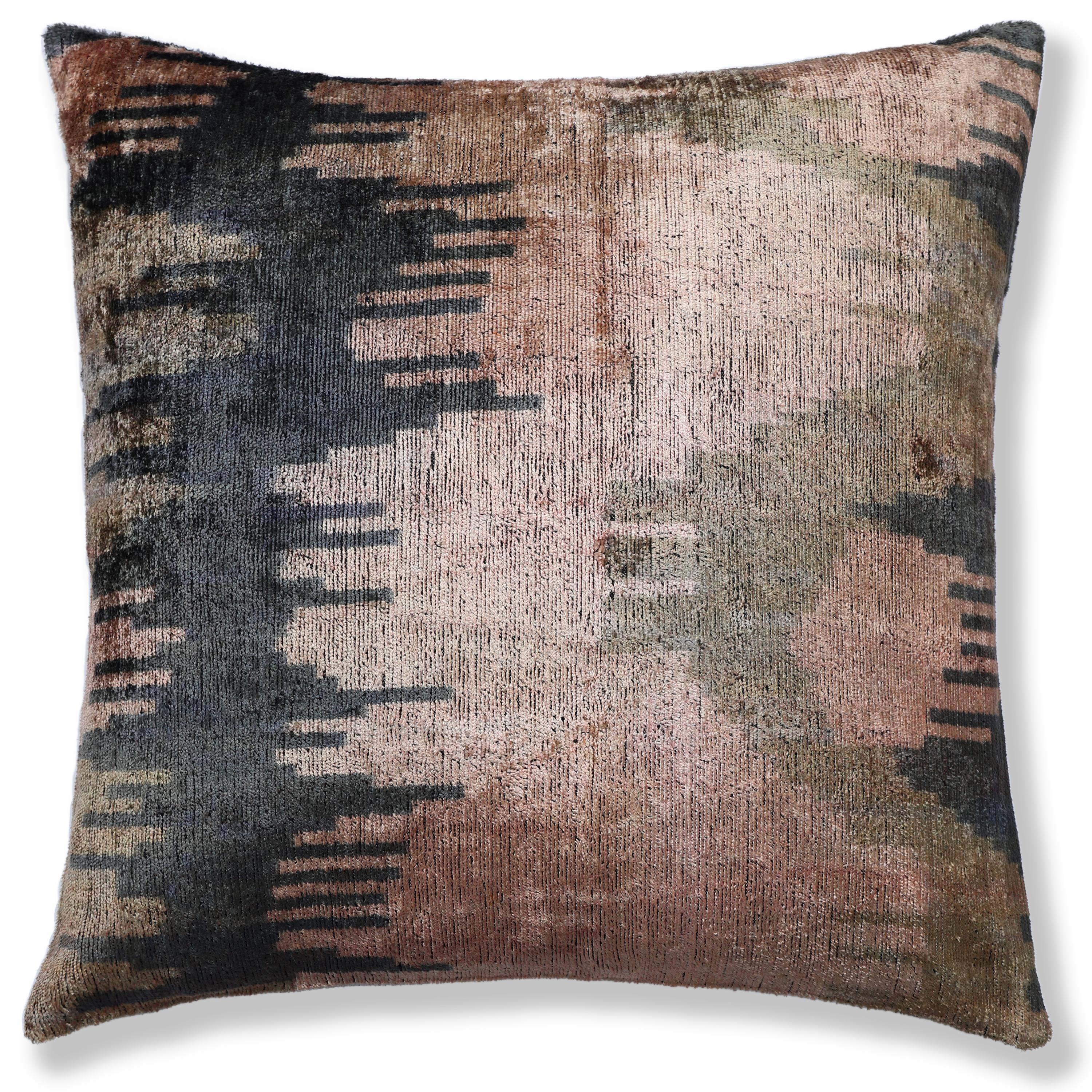 The Abstract Landscape Painterly Silk Velvet Pillow - Dusty Rose & Charcoal 20x20