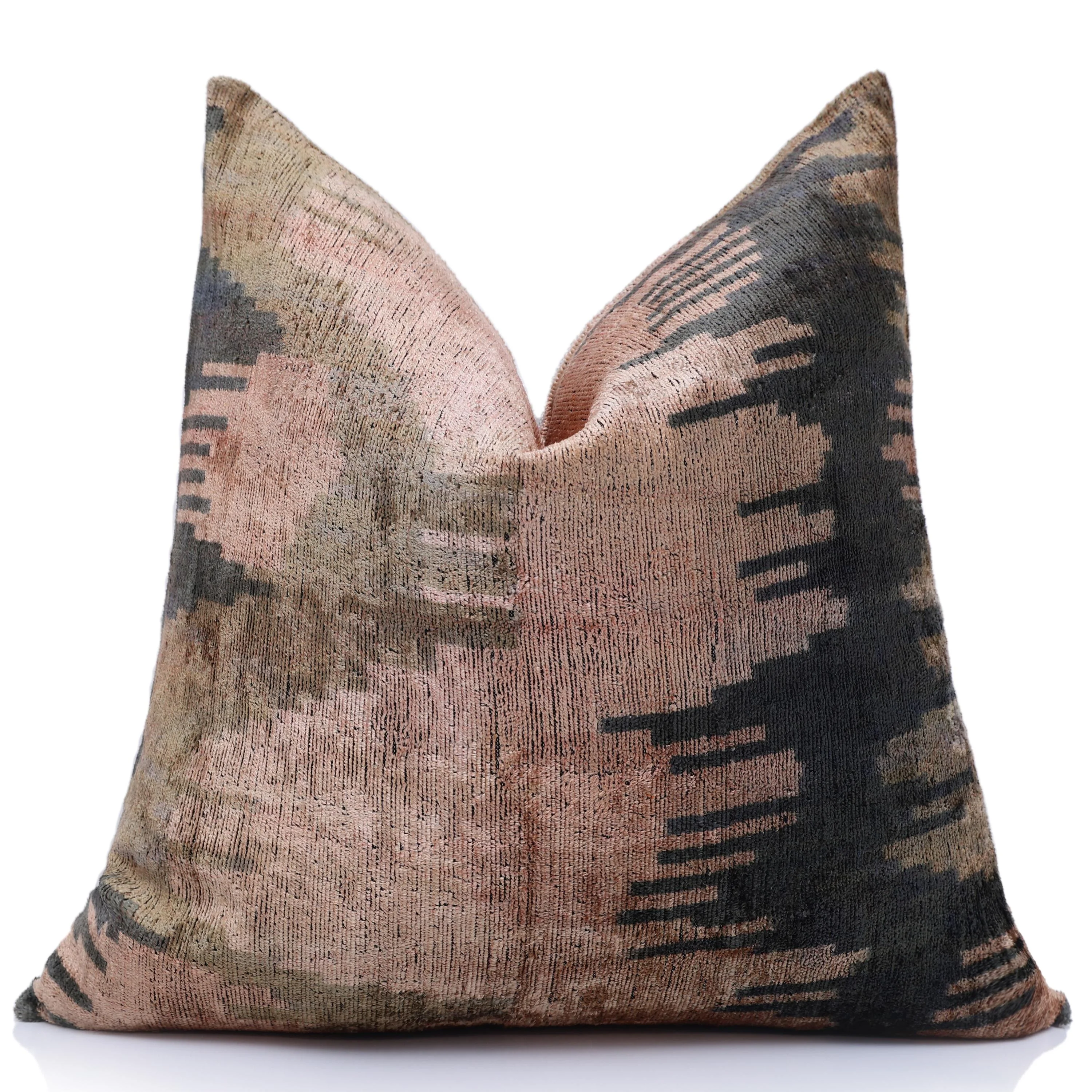 The Abstract Landscape Painterly Silk Velvet Pillow - Dusty Rose & Charcoal 20x20 - Image 5