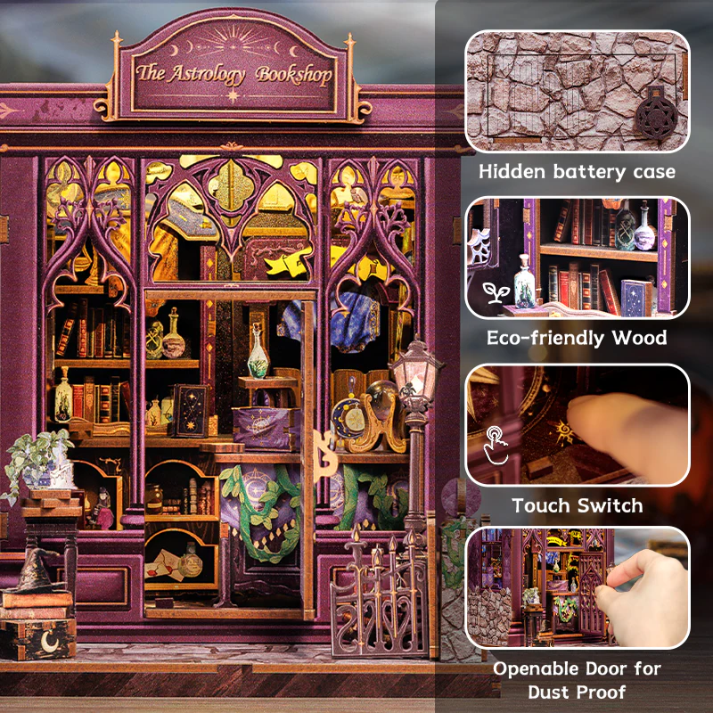 The Astrology Bookshop Dollhouse Kit - Miniature Wizardi Roombox Kit with LED Light F07M51-87-CWGC202 - Image 5