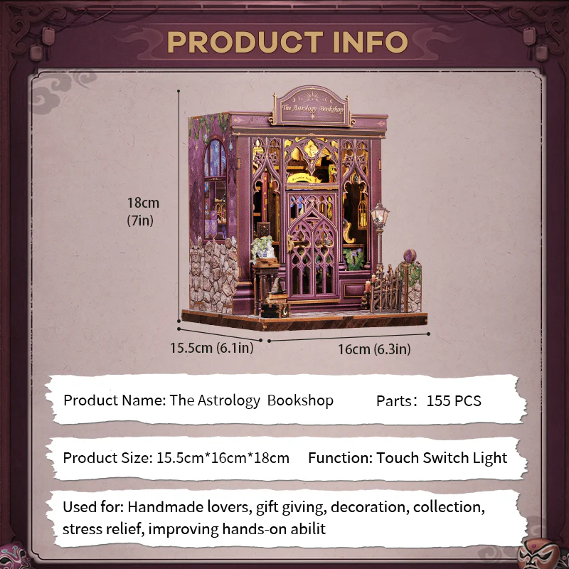 The Astrology Bookshop Dollhouse Kit - Miniature Wizardi Roombox Kit with LED Light F07M51-87-CWGC202 - Image 6