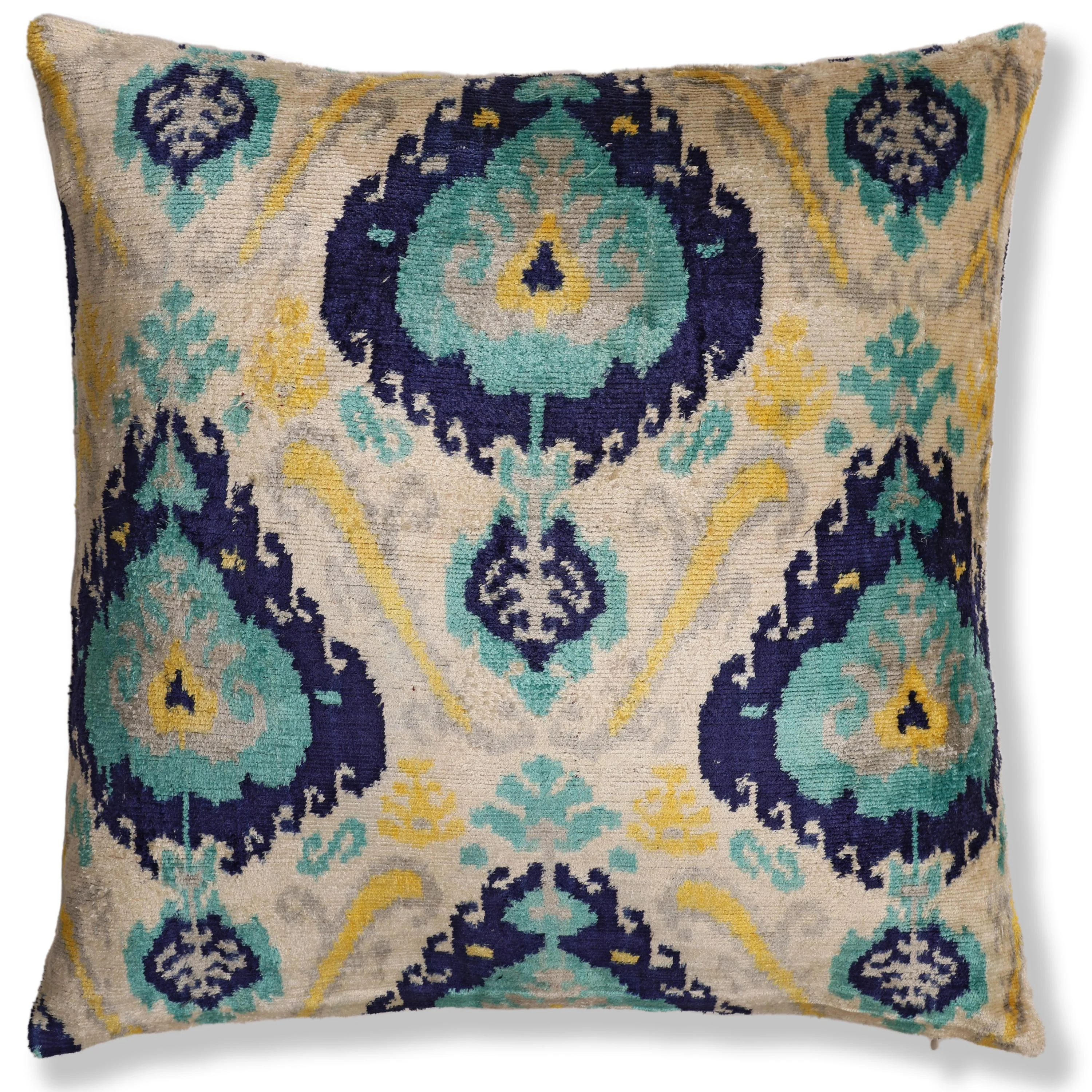 The Azure & Gold Medallion Silk Velvet Pillow - 20" x 20" - Image 5