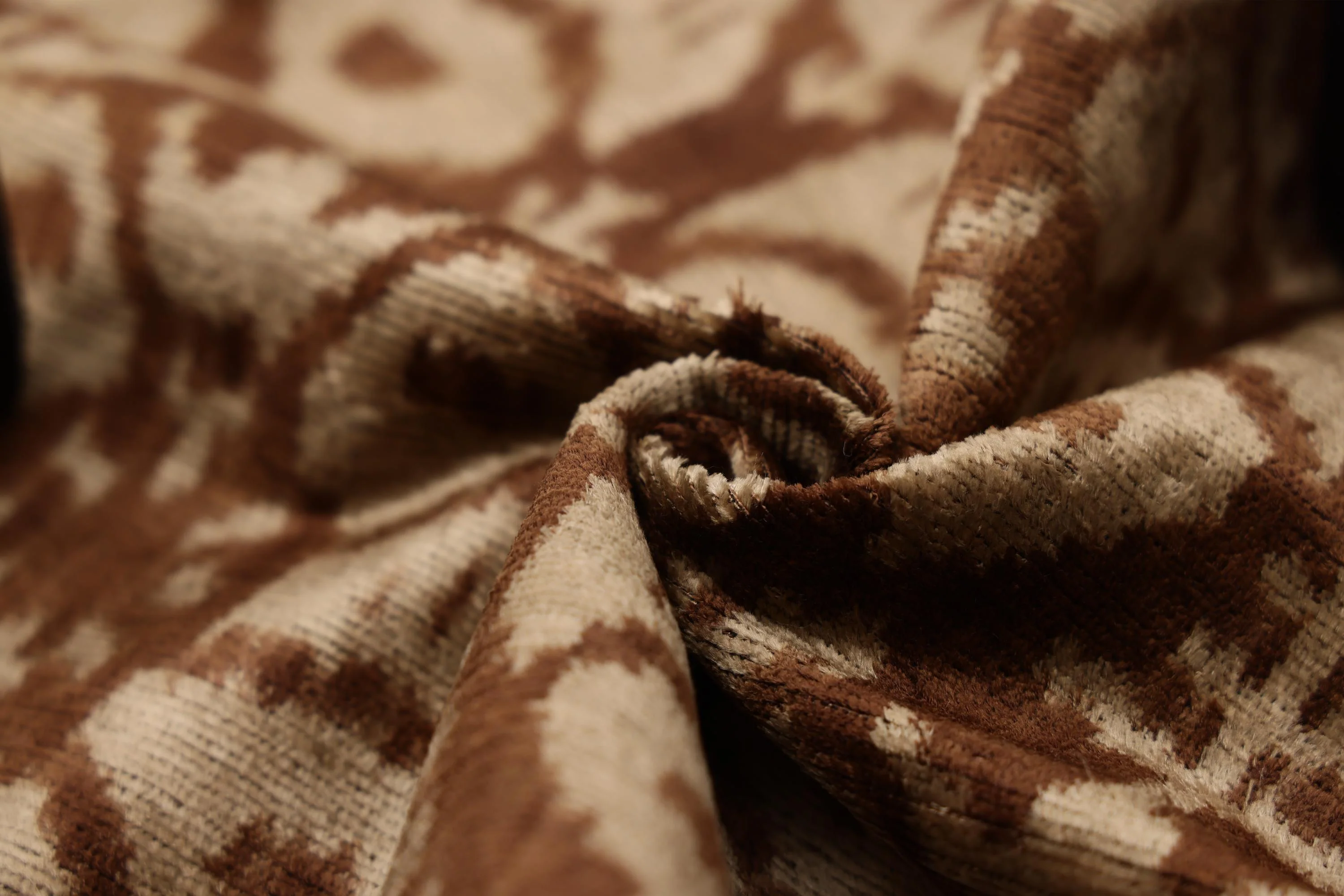 The Cognac & Cream Traditional Ikat Silk Velvet Pillow - 20" x 20" - Image 2