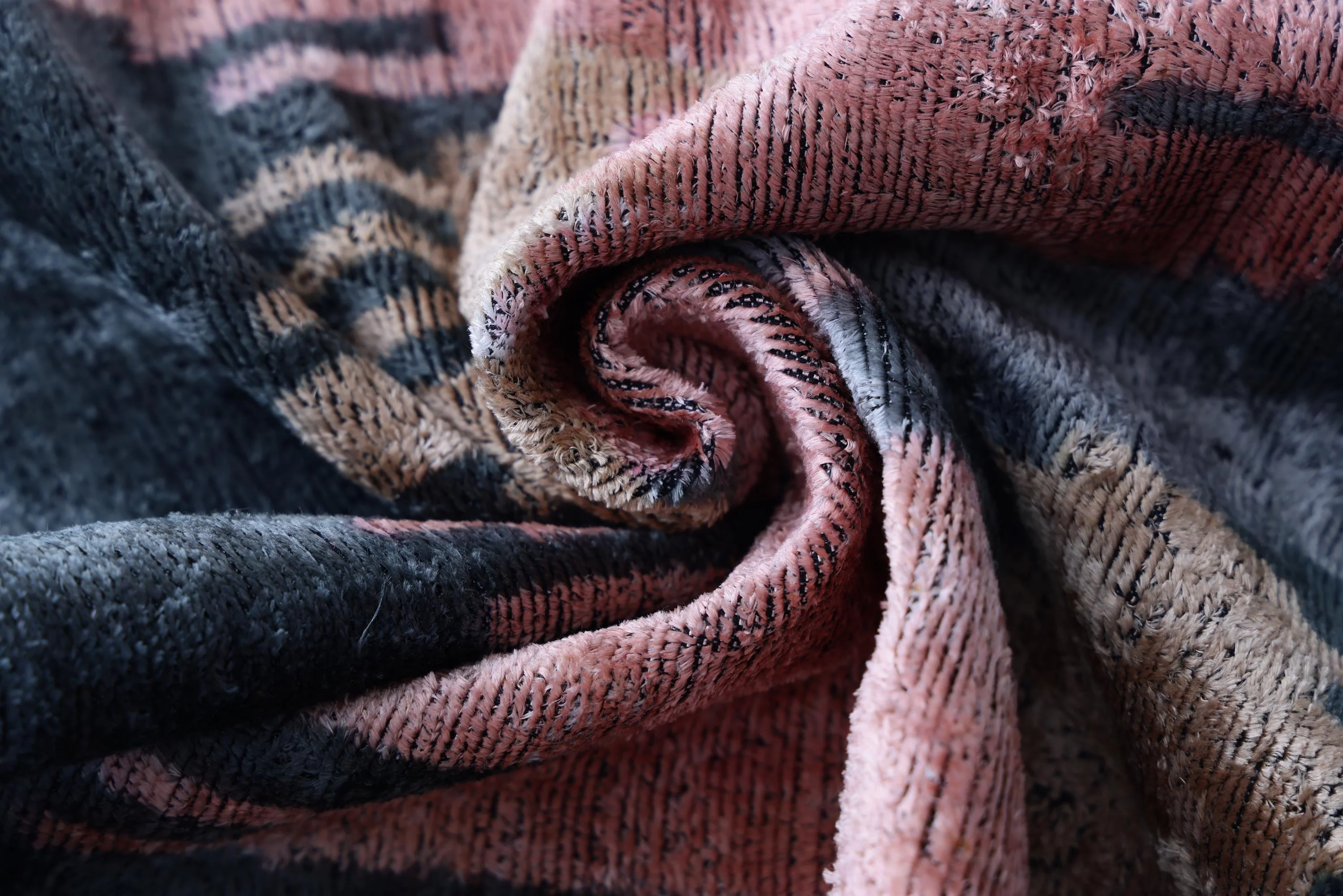 The Designer's Choice: Slate Blue & Dusty Rose Ikat Velvet Pillow 20x20 in - Image 2