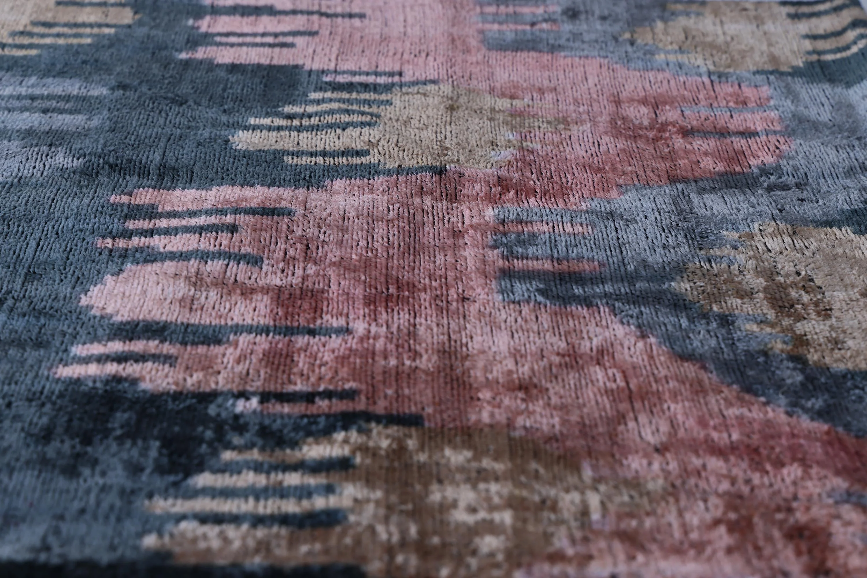 The Designer's Choice: Slate Blue & Dusty Rose Ikat Velvet Pillow 20x20 in - Image 3