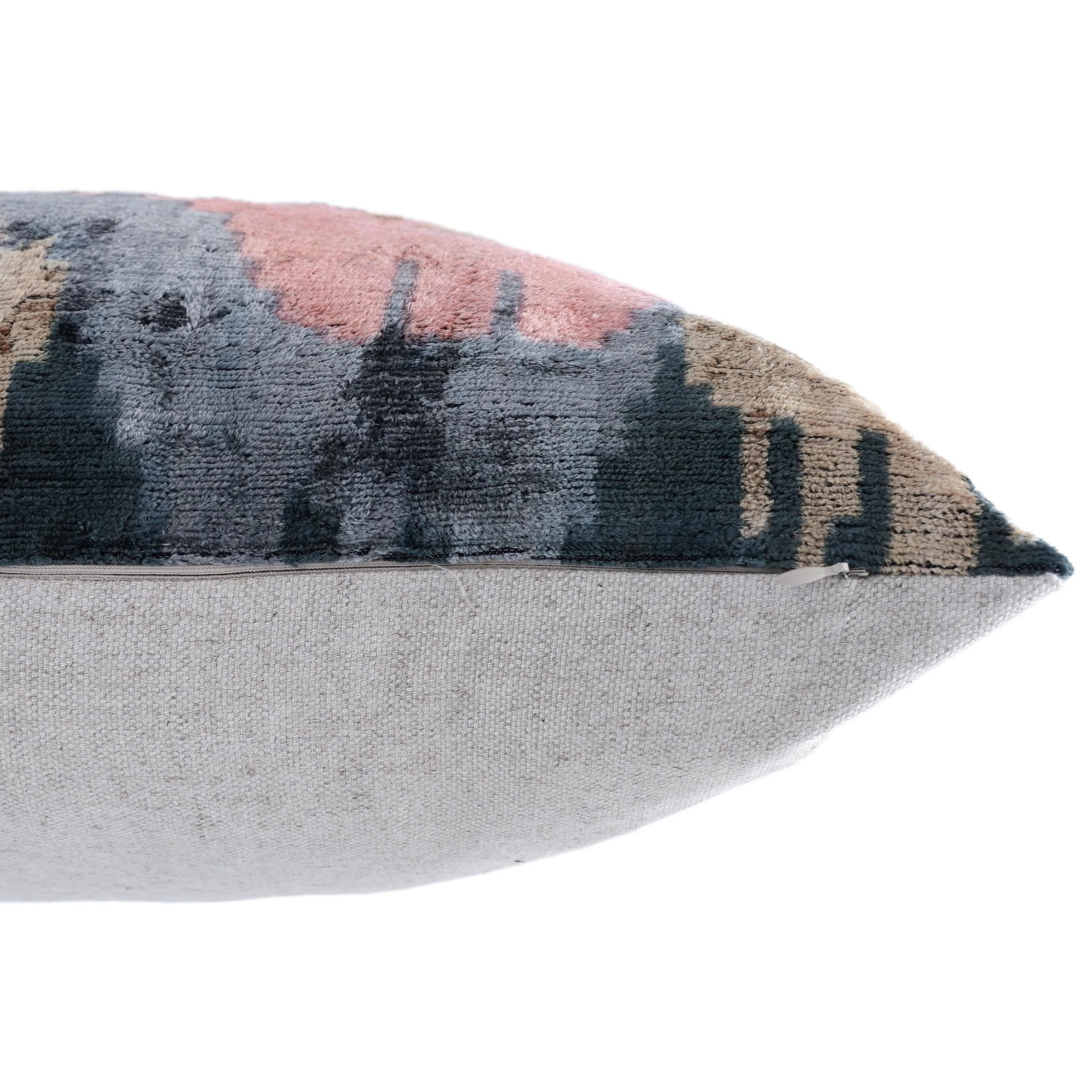 The Designer's Choice: Slate Blue & Dusty Rose Ikat Velvet Pillow 20x20 in - Image 6