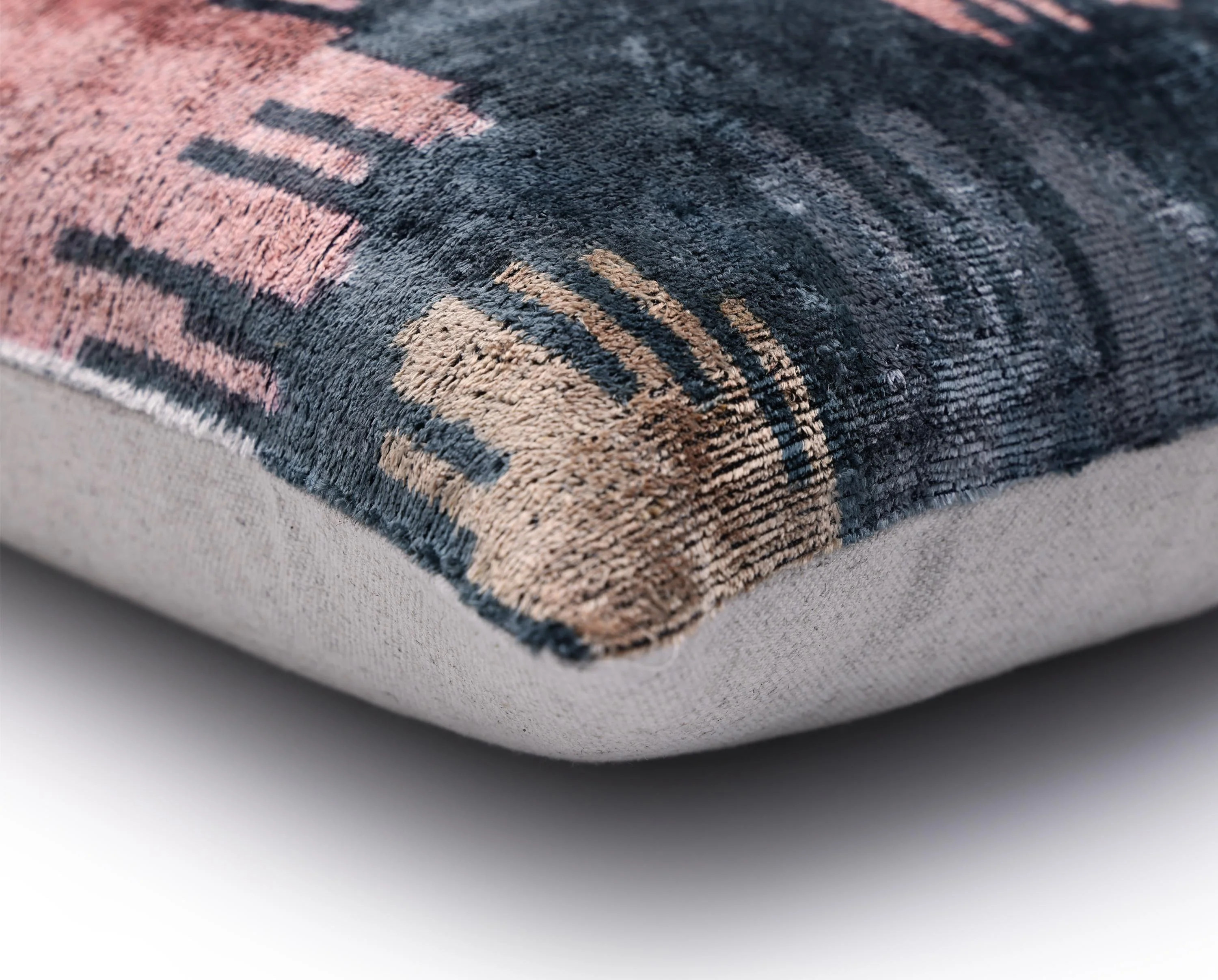 The Designer's Choice: Slate Blue & Dusty Rose Ikat Velvet Pillow 20x20 in - Image 8