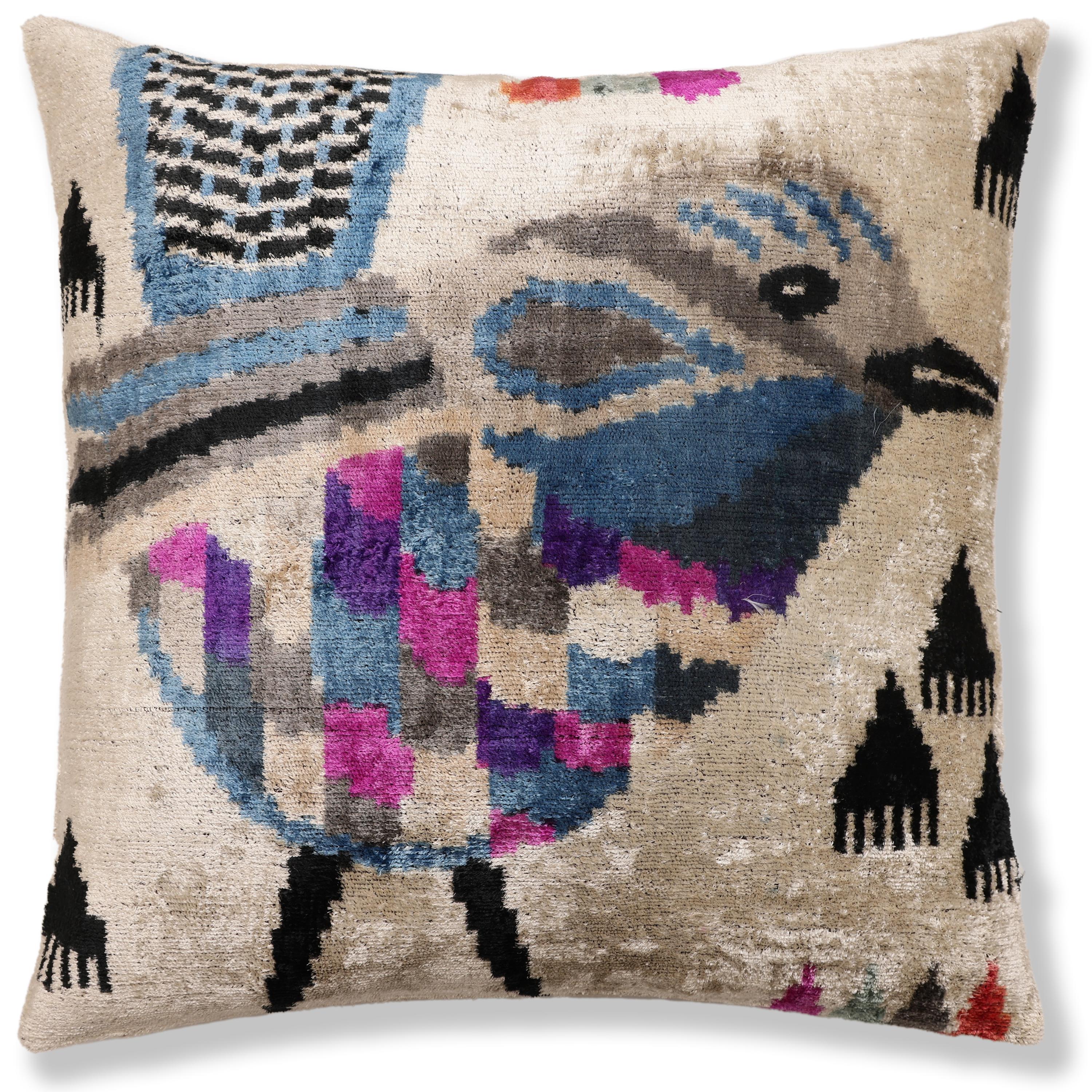 The Geometric Blue Bird Silk Velvet Pillow - 20" x 20" - Image 5