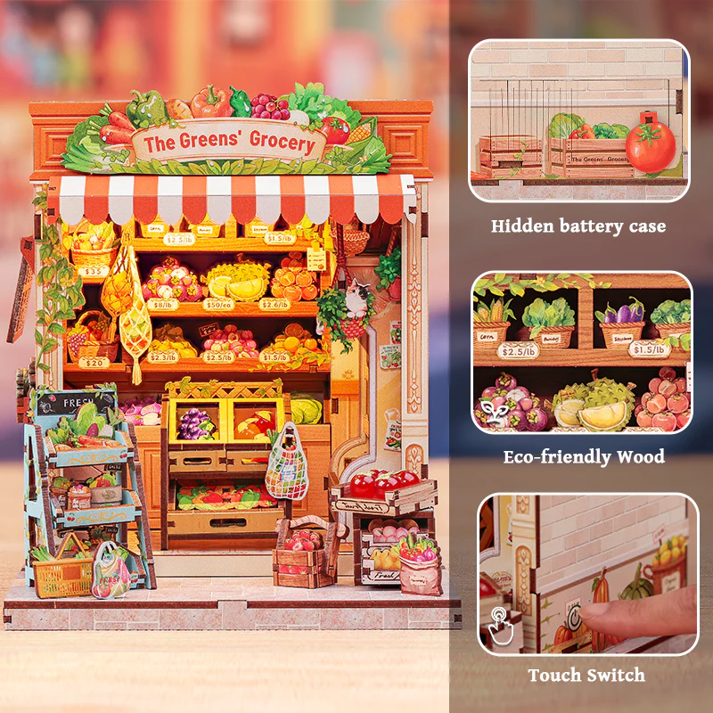 The Greens' Grocery Dollhouse Kit - Miniature Wizardi Roombox Kit with LED Light F07M51-94-CWGC213 - Image 2