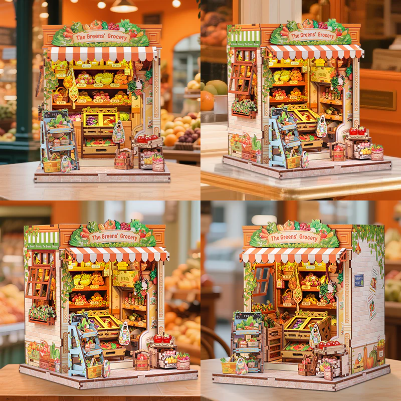 The Greens' Grocery Dollhouse Kit - Miniature Wizardi Roombox Kit with LED Light F07M51-94-CWGC213 - Image 3