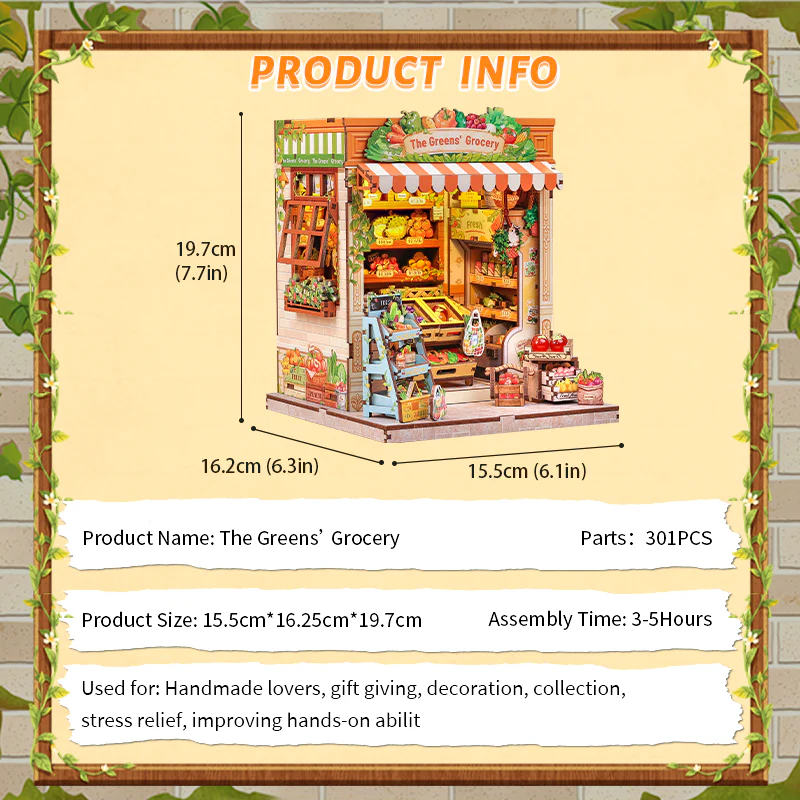The Greens' Grocery Dollhouse Kit - Miniature Wizardi Roombox Kit with LED Light F07M51-94-CWGC213 - Image 5