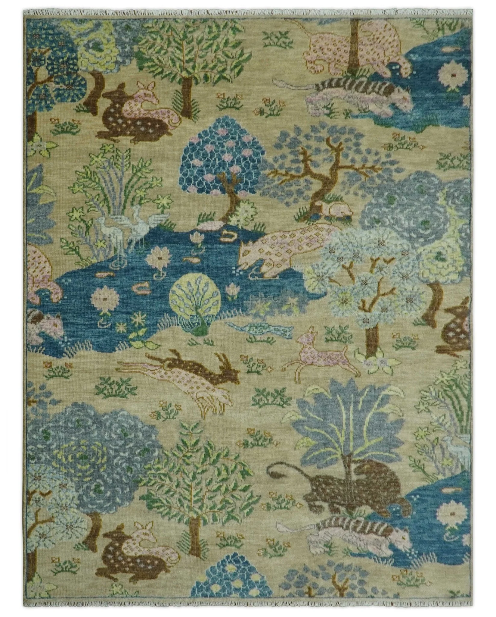 The Jungle Pond Custom Made Blue And Beige Hand Knotted Wool Area Rug - Image 11