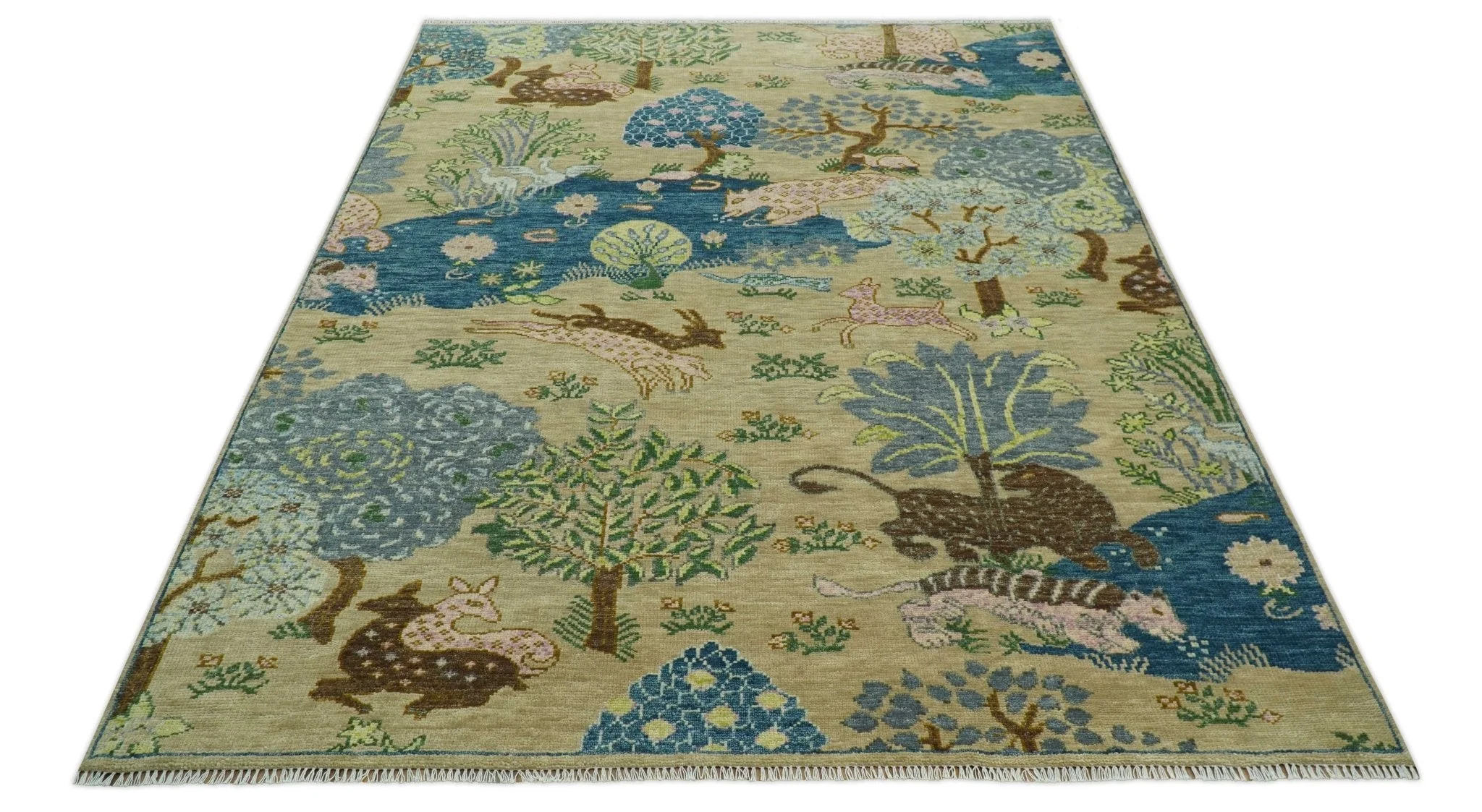 The Jungle Pond Custom Made Blue And Beige Hand Knotted Wool Area Rug - Image 12