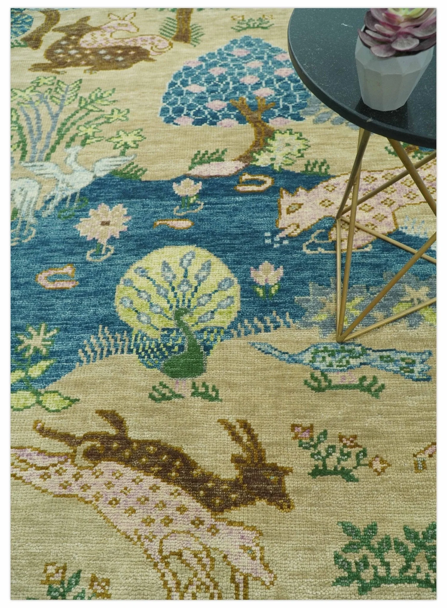 The Jungle Pond Custom Made Blue And Beige Hand Knotted Wool Area Rug - Image 3