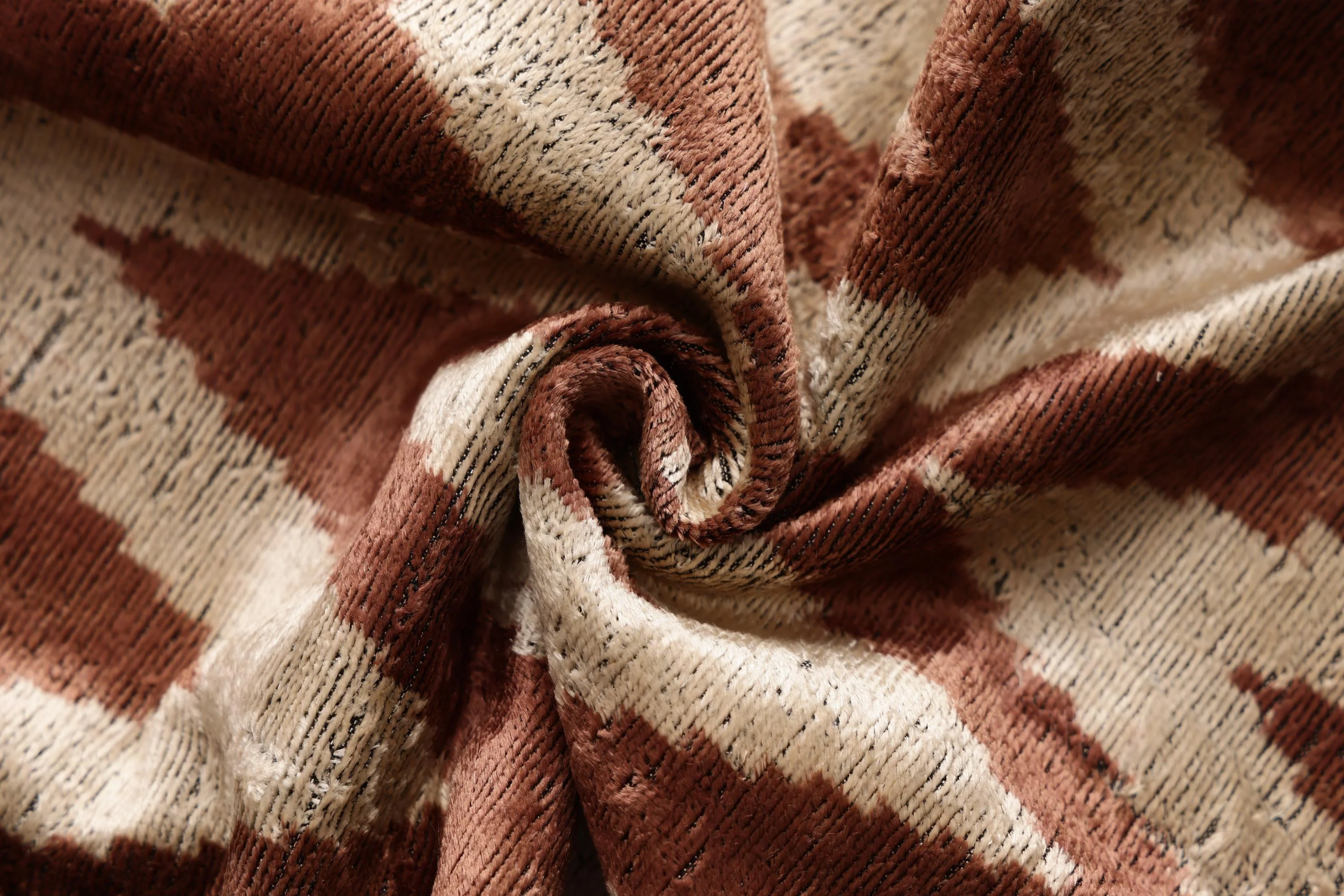 The Rust & Cream Chevron Ikat Silk Velvet Pillow - 20" x 20" - Image 2