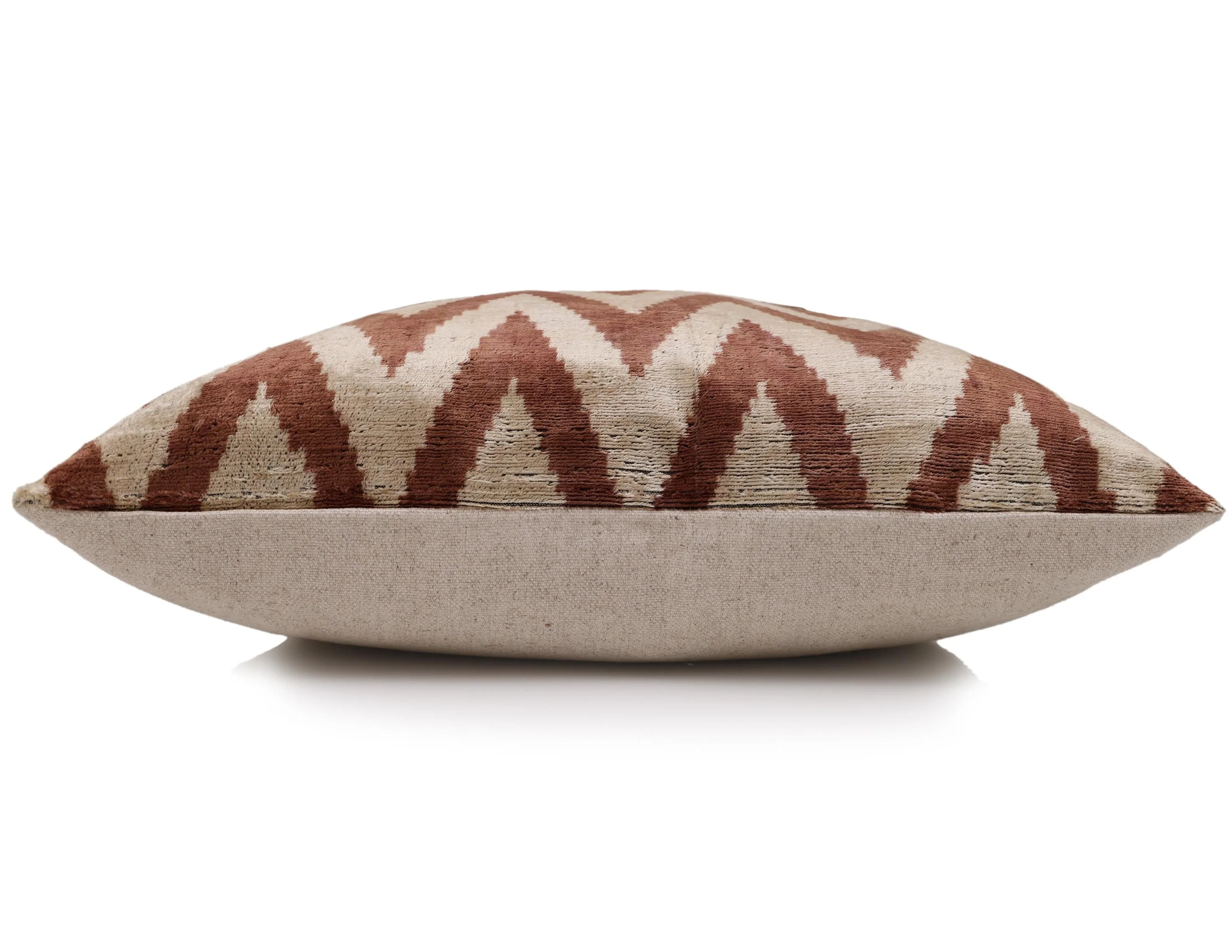 The Rust & Cream Chevron Ikat Silk Velvet Pillow - 20" x 20" - Image 4