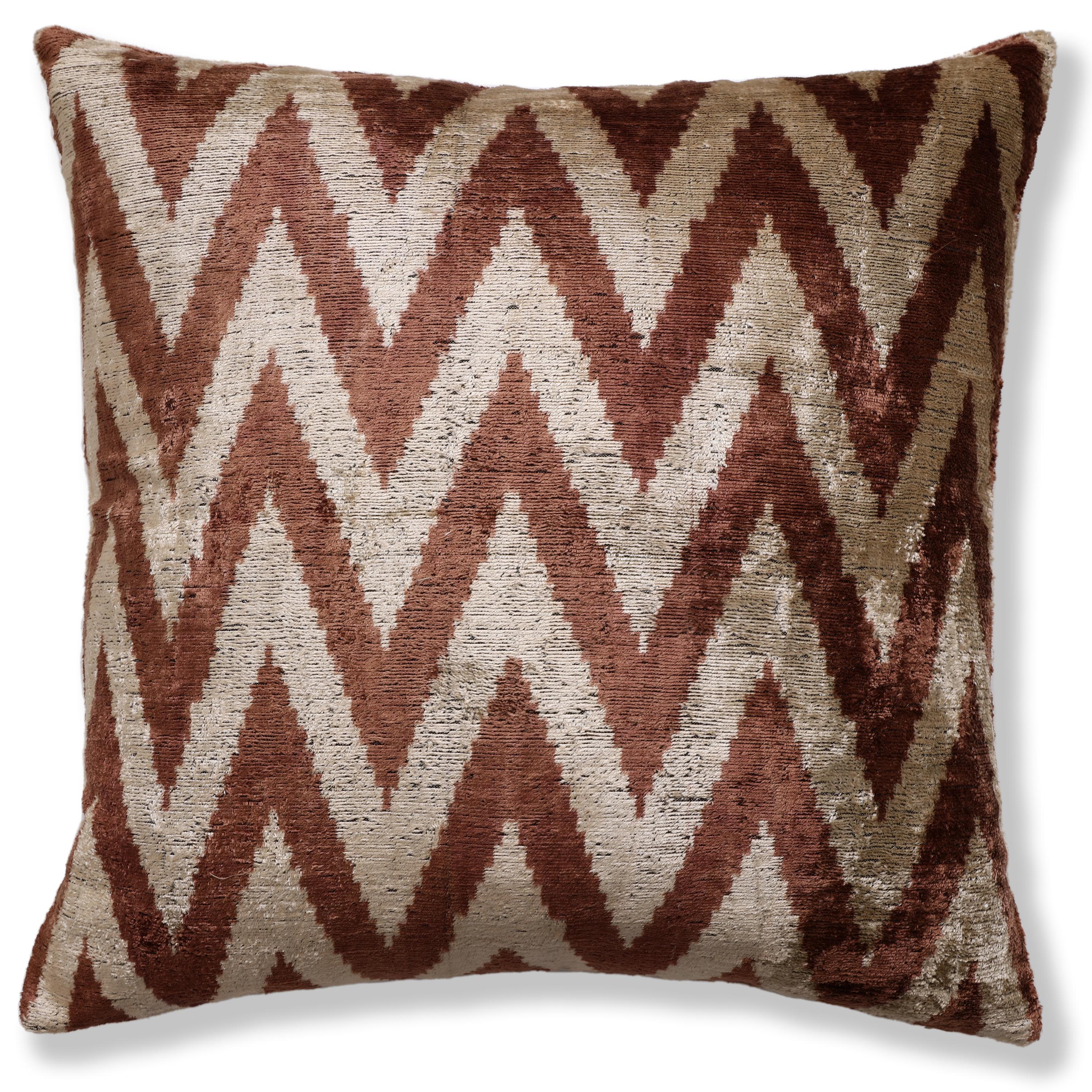 The Rust & Cream Chevron Ikat Silk Velvet Pillow - 20" x 20" - Image 5