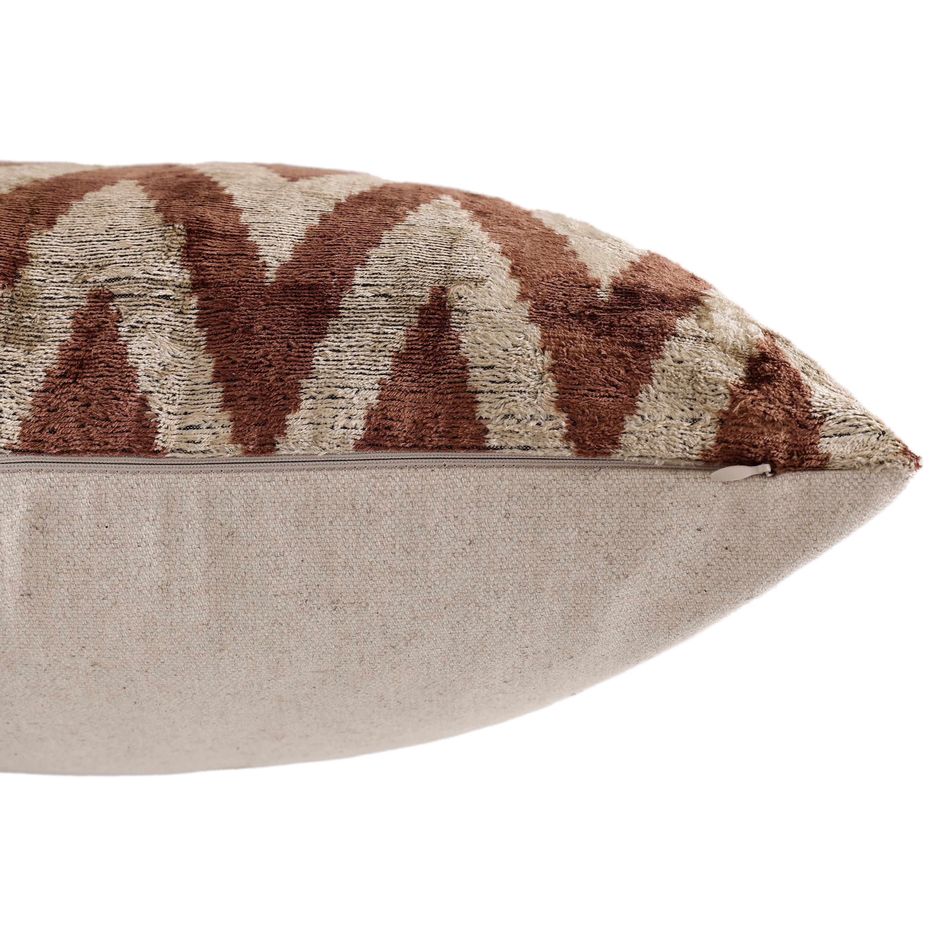 The Rust & Cream Chevron Ikat Silk Velvet Pillow - 20" x 20" - Image 6