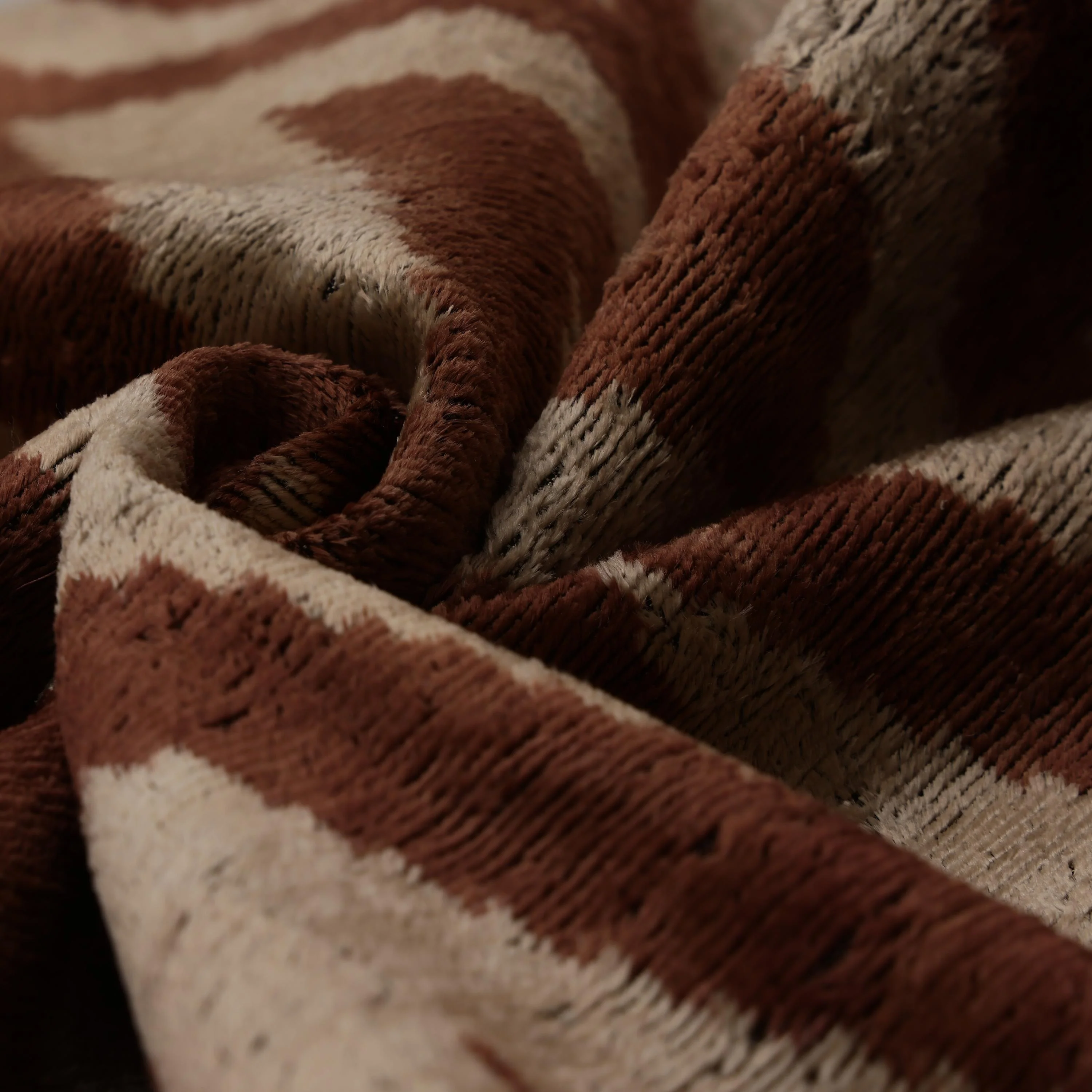 The Rust & Cream Chevron Ikat Silk Velvet Pillow - 20" x 20" - Image 7