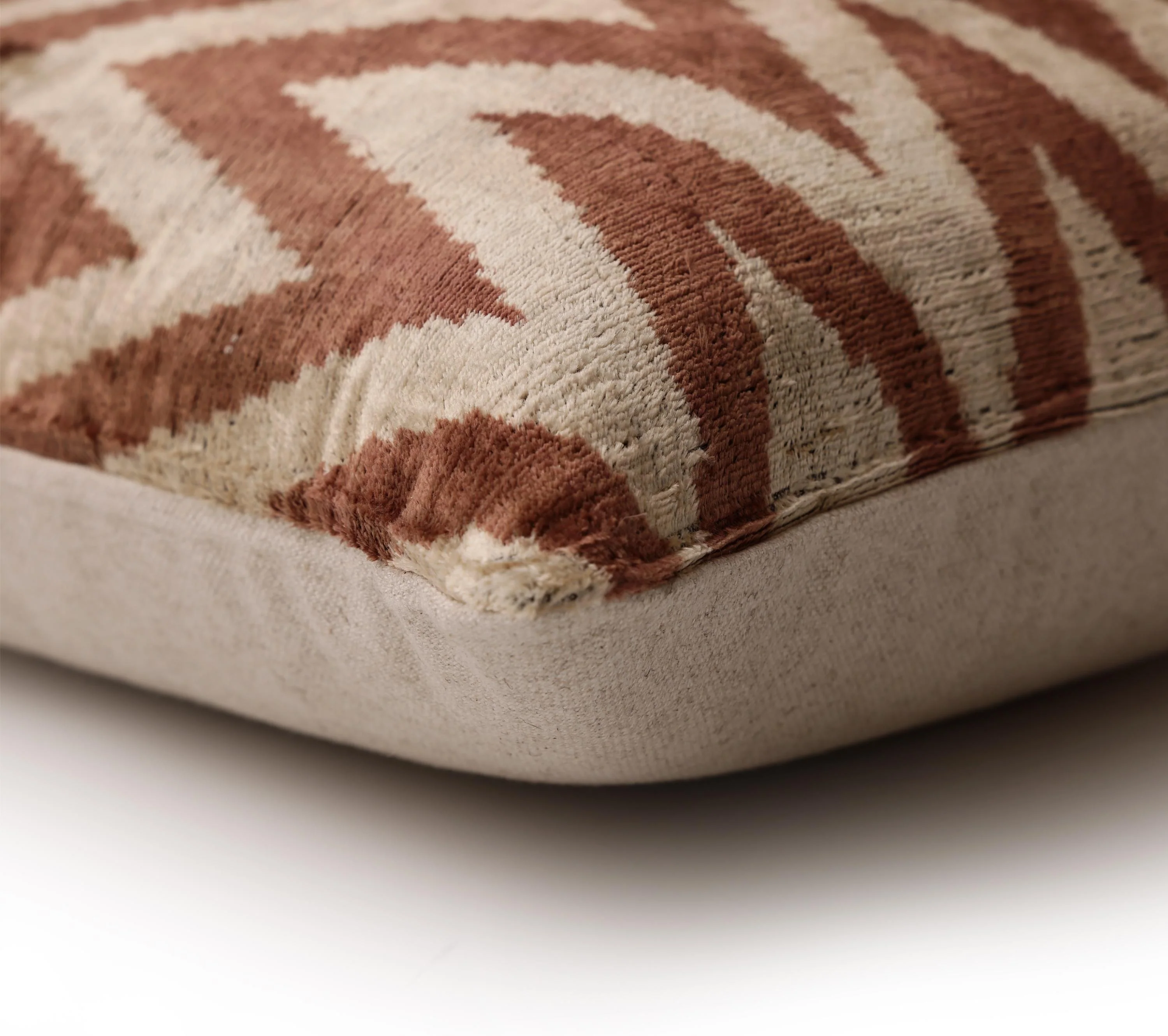 The Rust & Cream Chevron Ikat Silk Velvet Pillow - 20" x 20" - Image 8