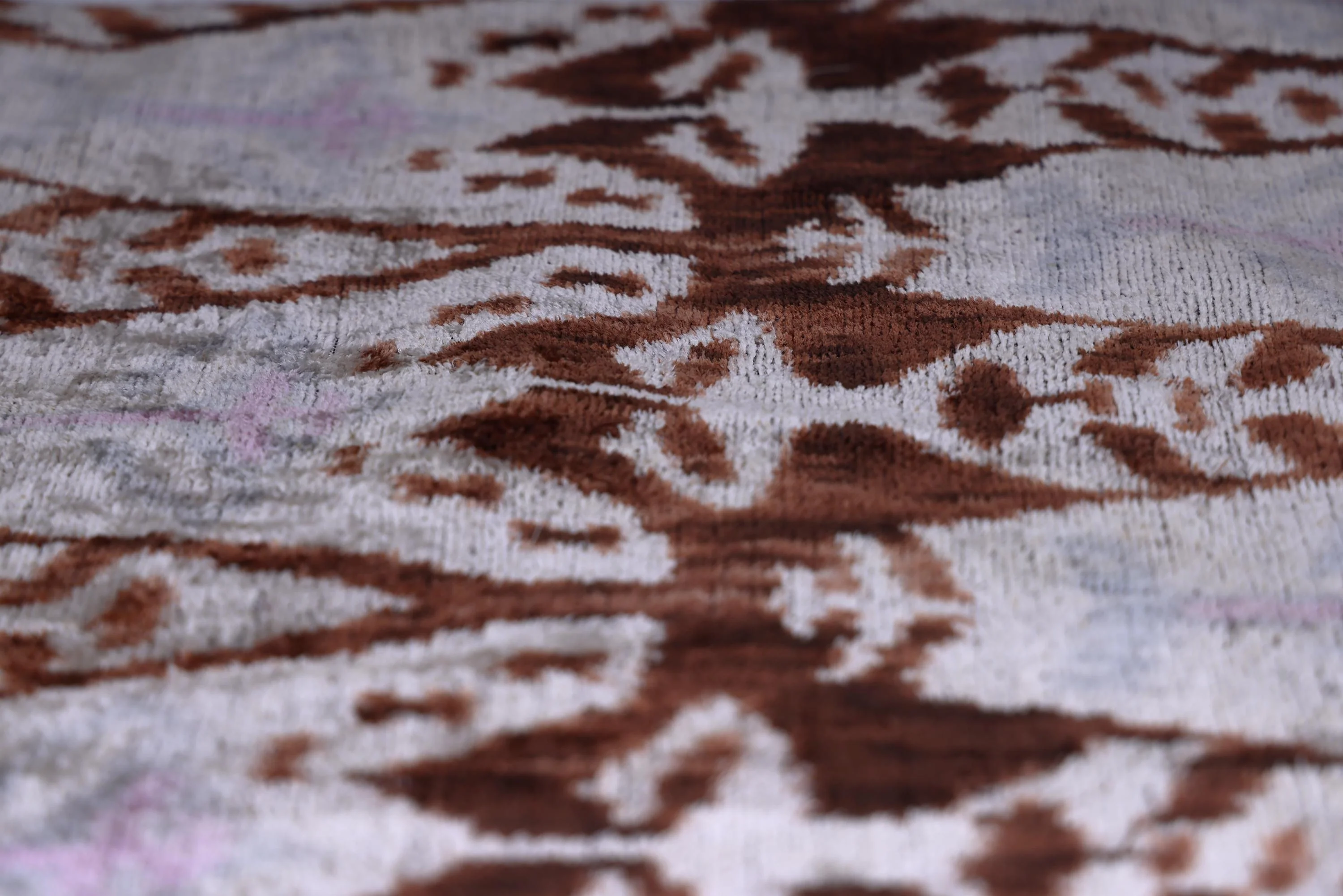 The Rust & Icy Lilac Vertical Ikat Silk Velvet Pillow - 20" x 20" - Image 3