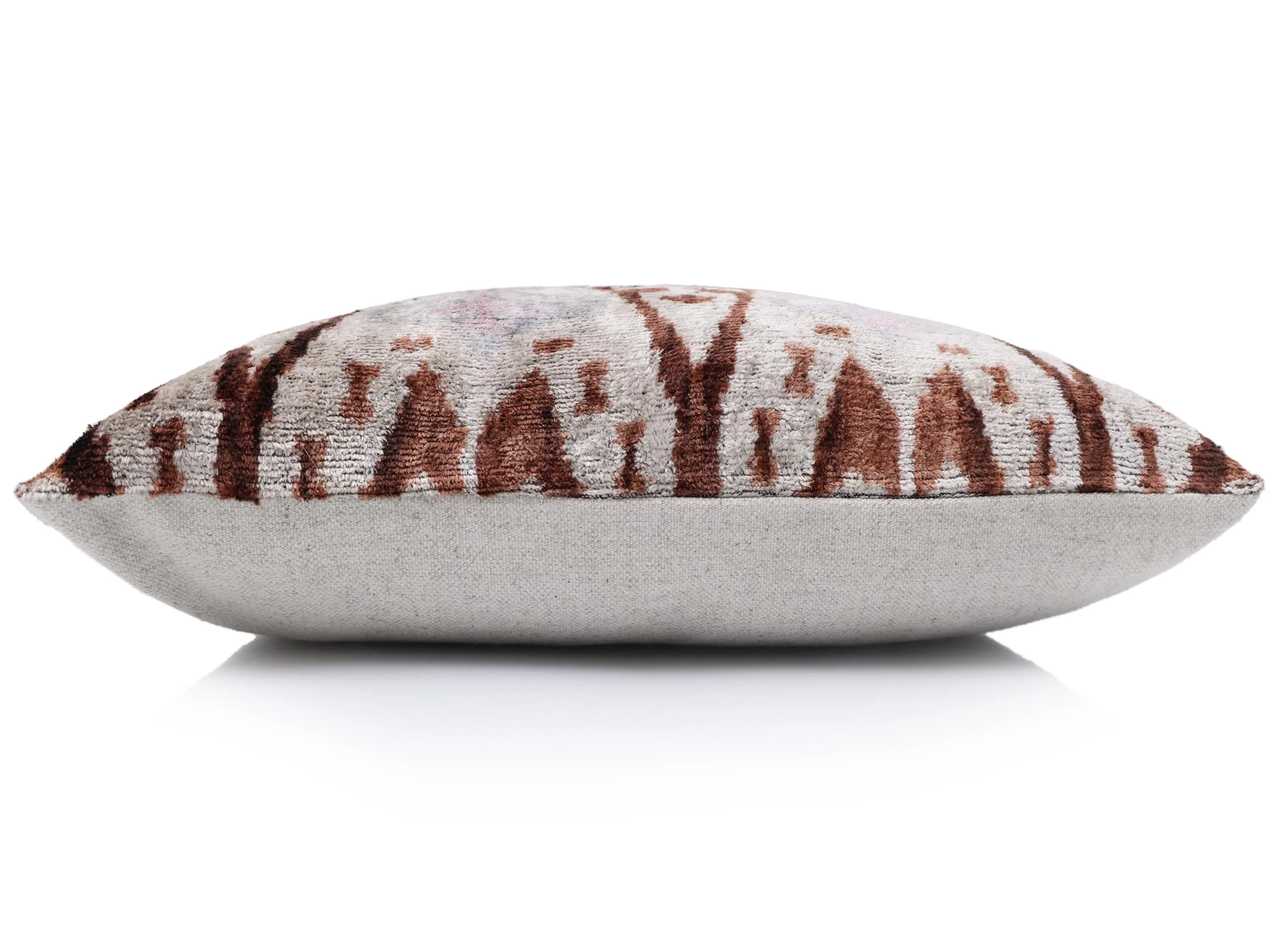 The Rust & Icy Lilac Vertical Ikat Silk Velvet Pillow - 20" x 20" - Image 4