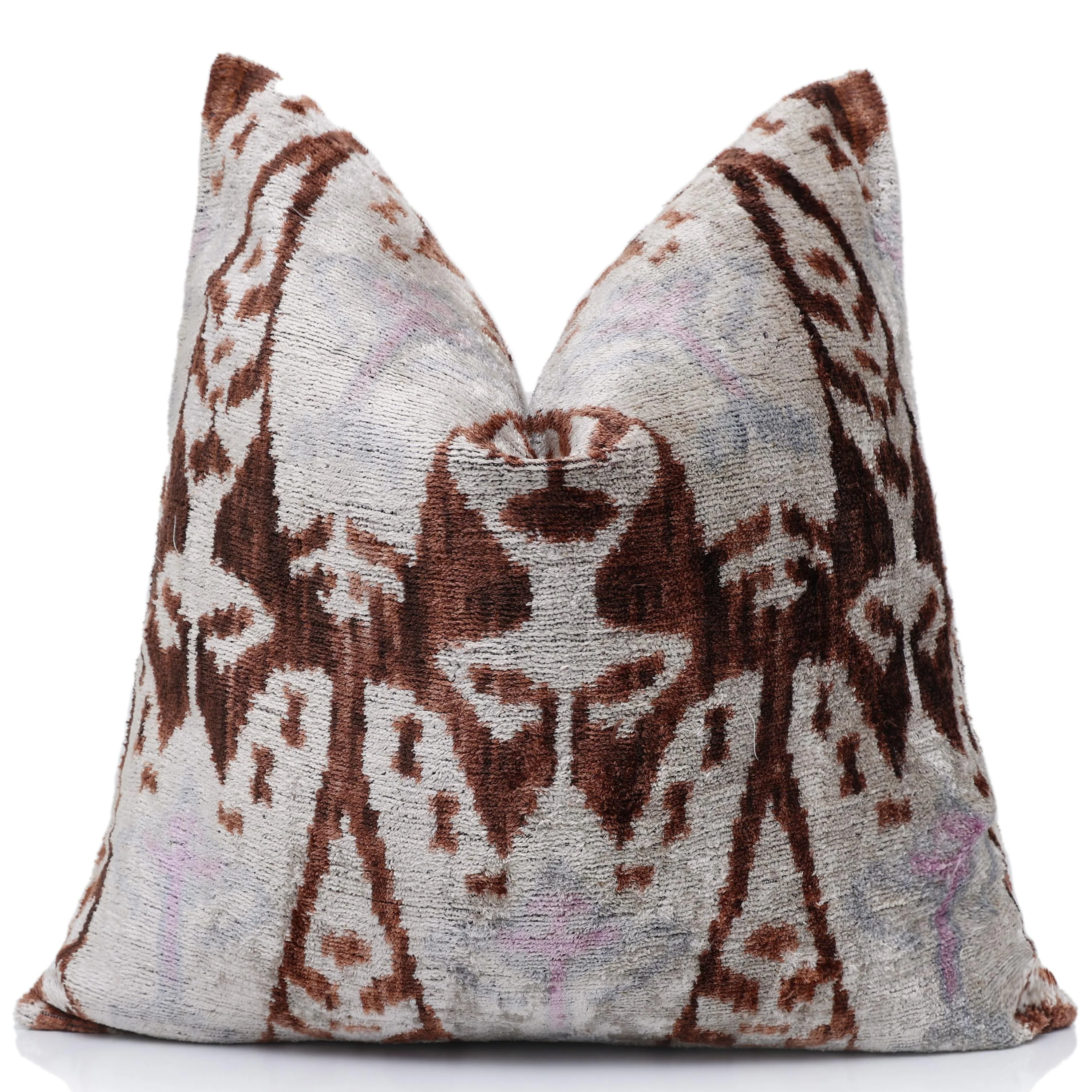 The Rust & Icy Lilac Vertical Ikat Silk Velvet Pillow - 20" x 20" - Image 5