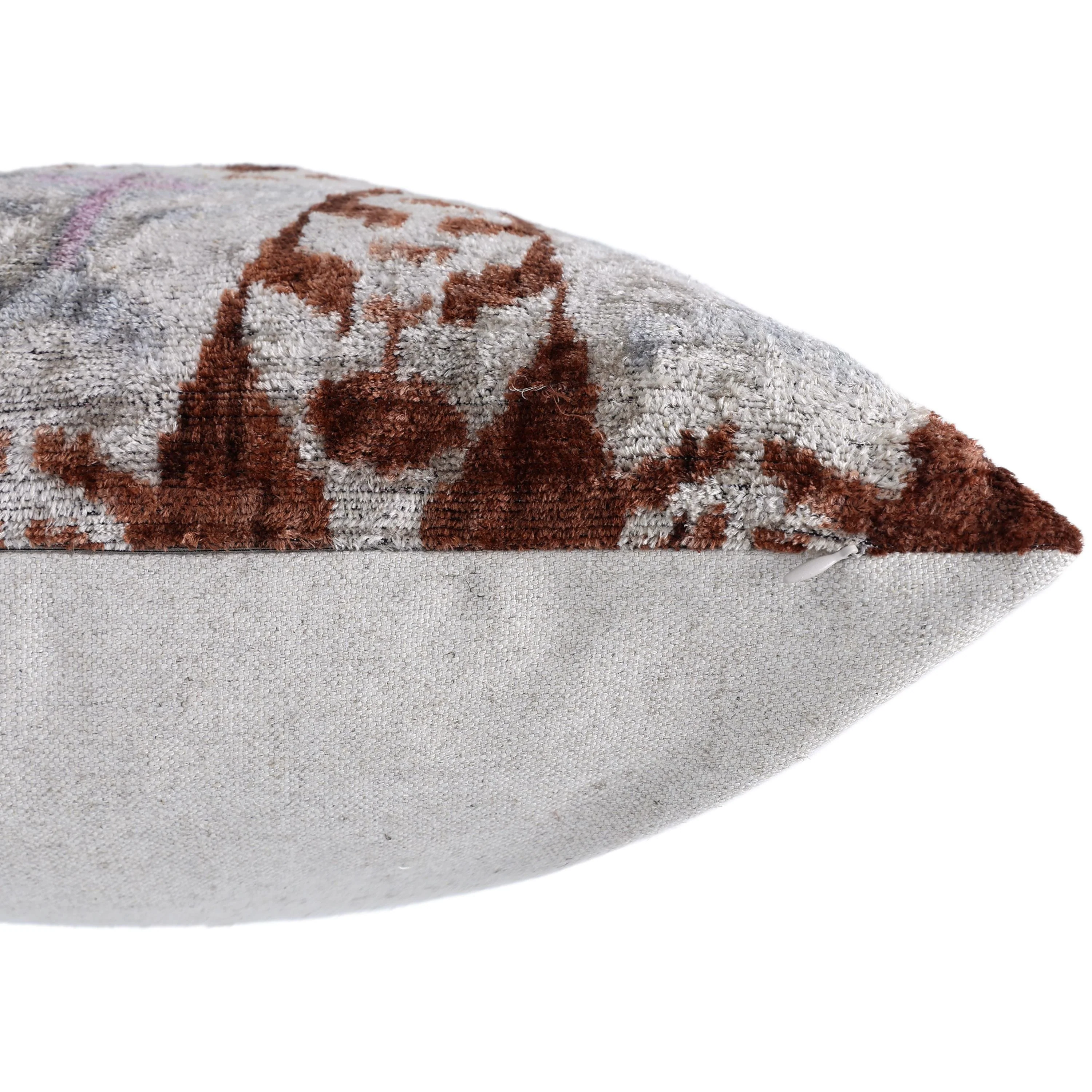 The Rust & Icy Lilac Vertical Ikat Silk Velvet Pillow - 20" x 20" - Image 6