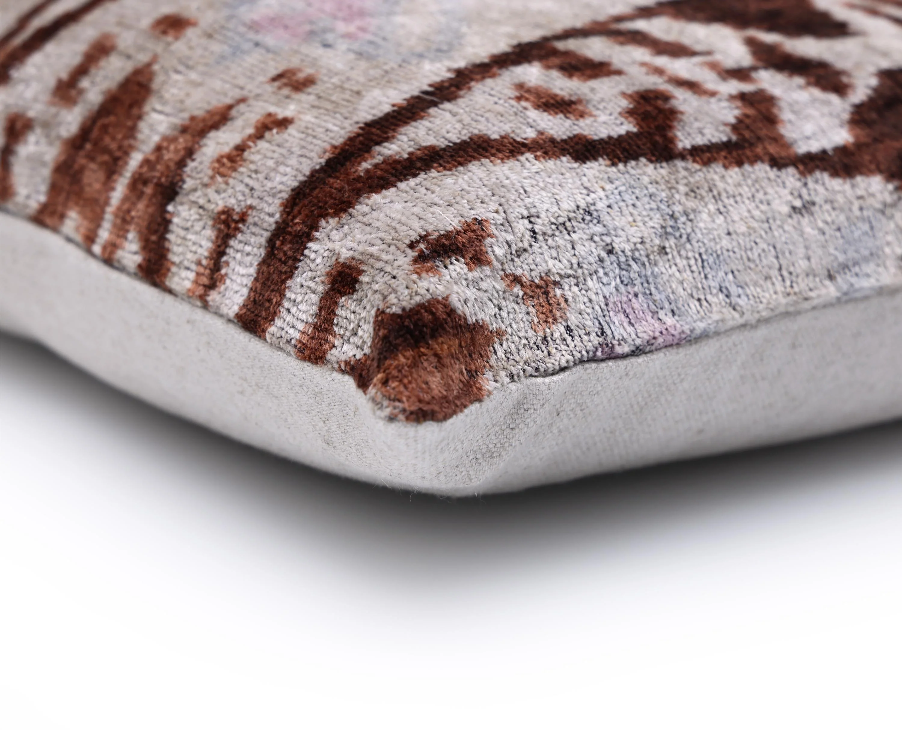 The Rust & Icy Lilac Vertical Ikat Silk Velvet Pillow - 20" x 20" - Image 8