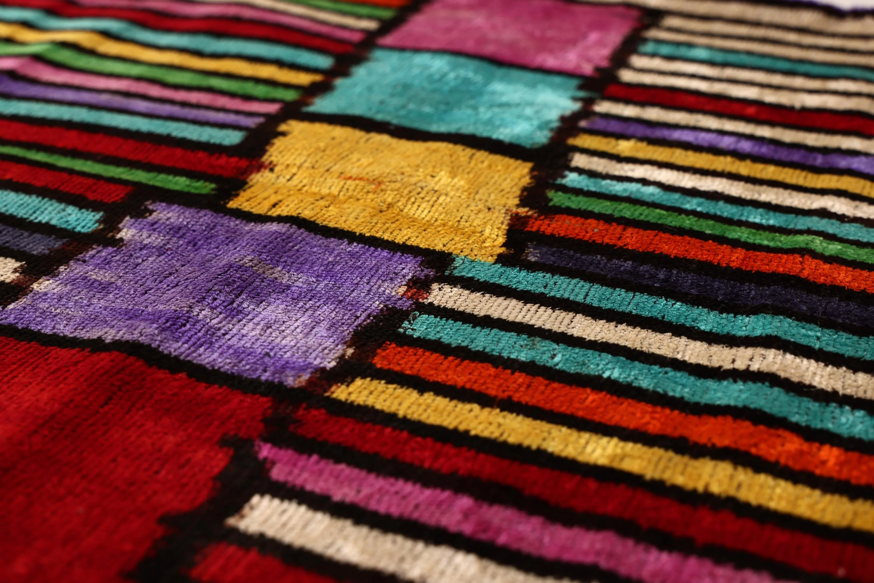 The Vibrant Multi-Color Geometric Silk Velvet Pillow - 20" x 20" - Image 3