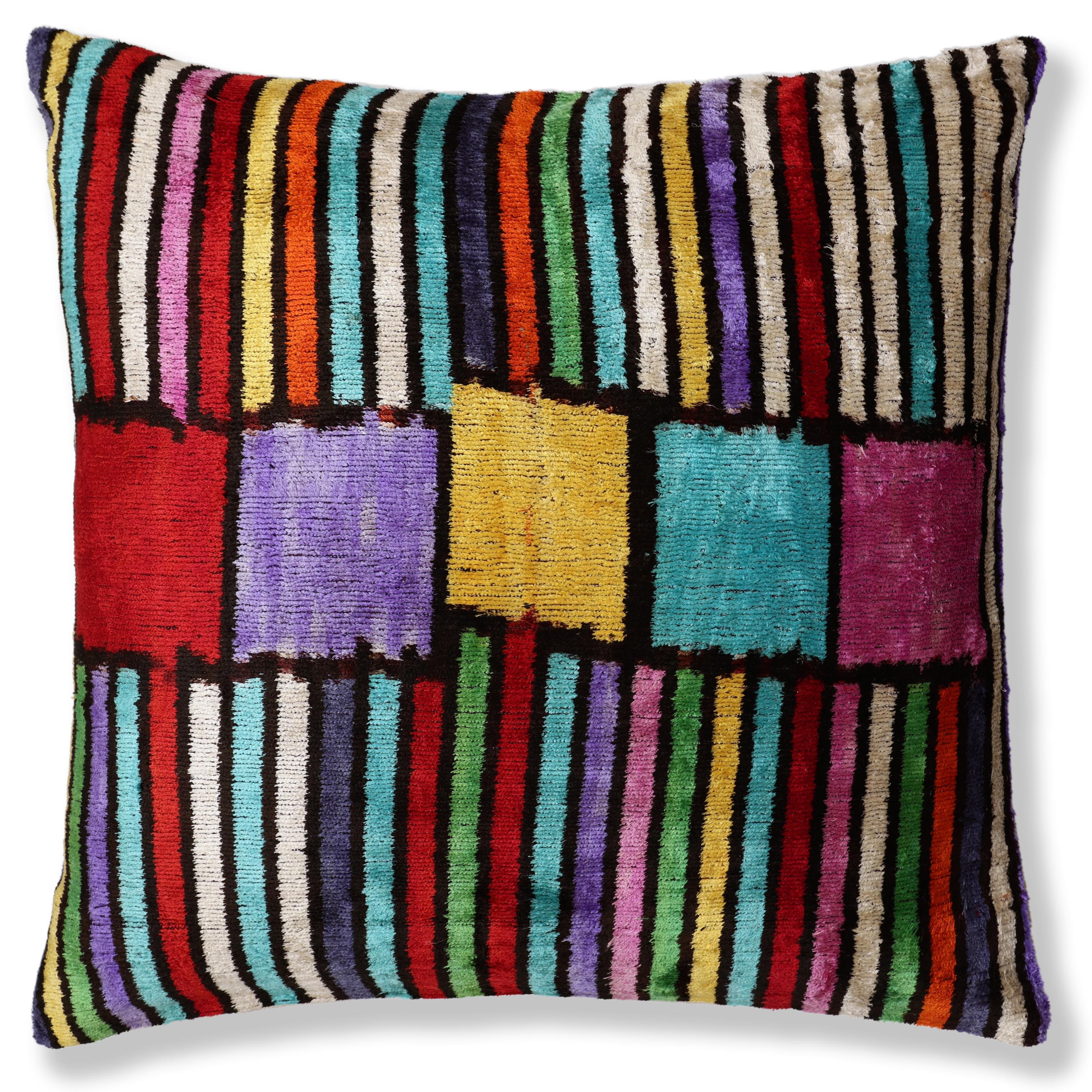 The Vibrant Multi-Color Geometric Silk Velvet Pillow - 20" x 20" - Image 5