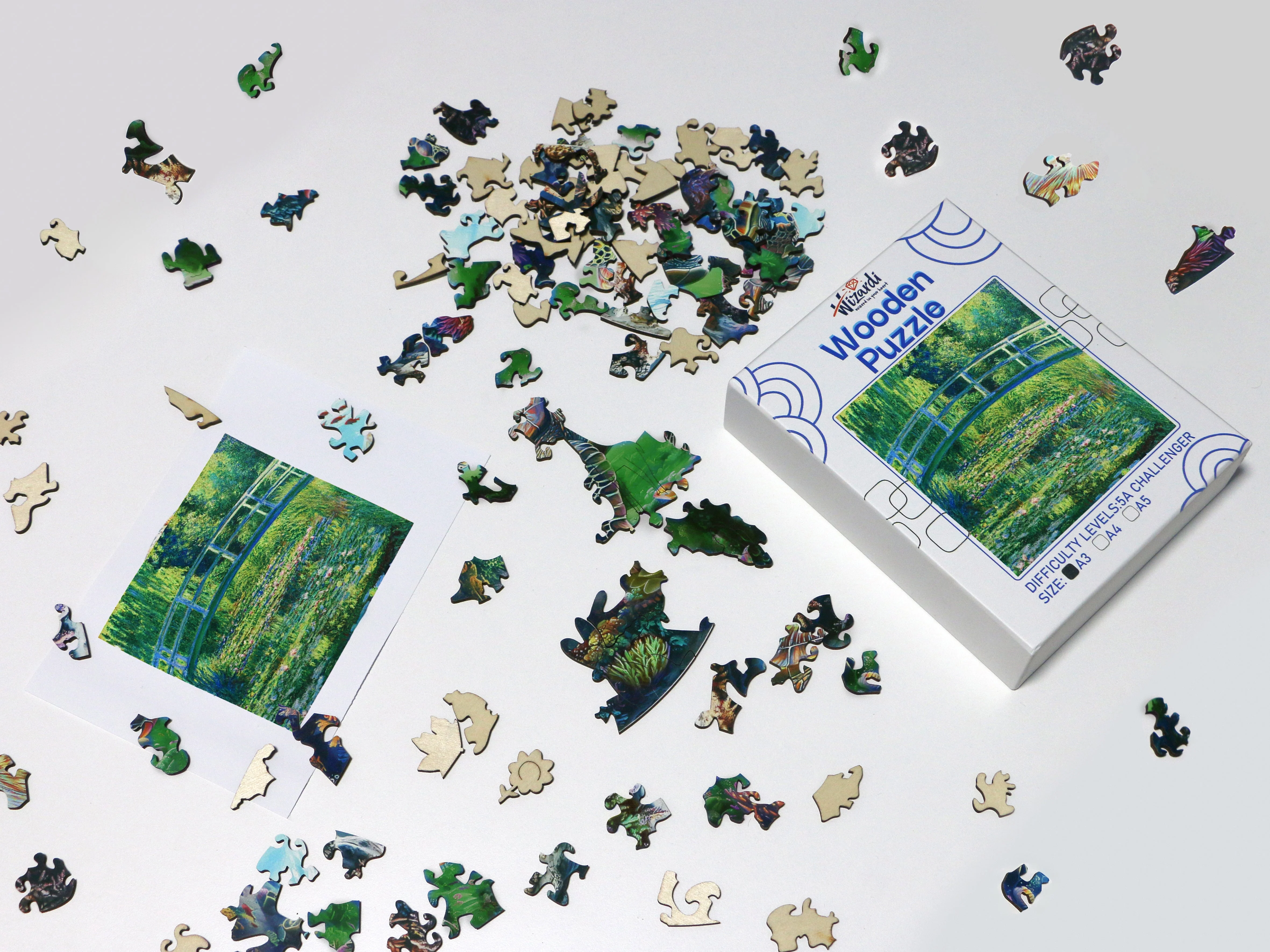 The Water Lily Pond after Claude Monet - Jigsaw Wooden Puzzle by Wizardi F07N9-28 - Image 2