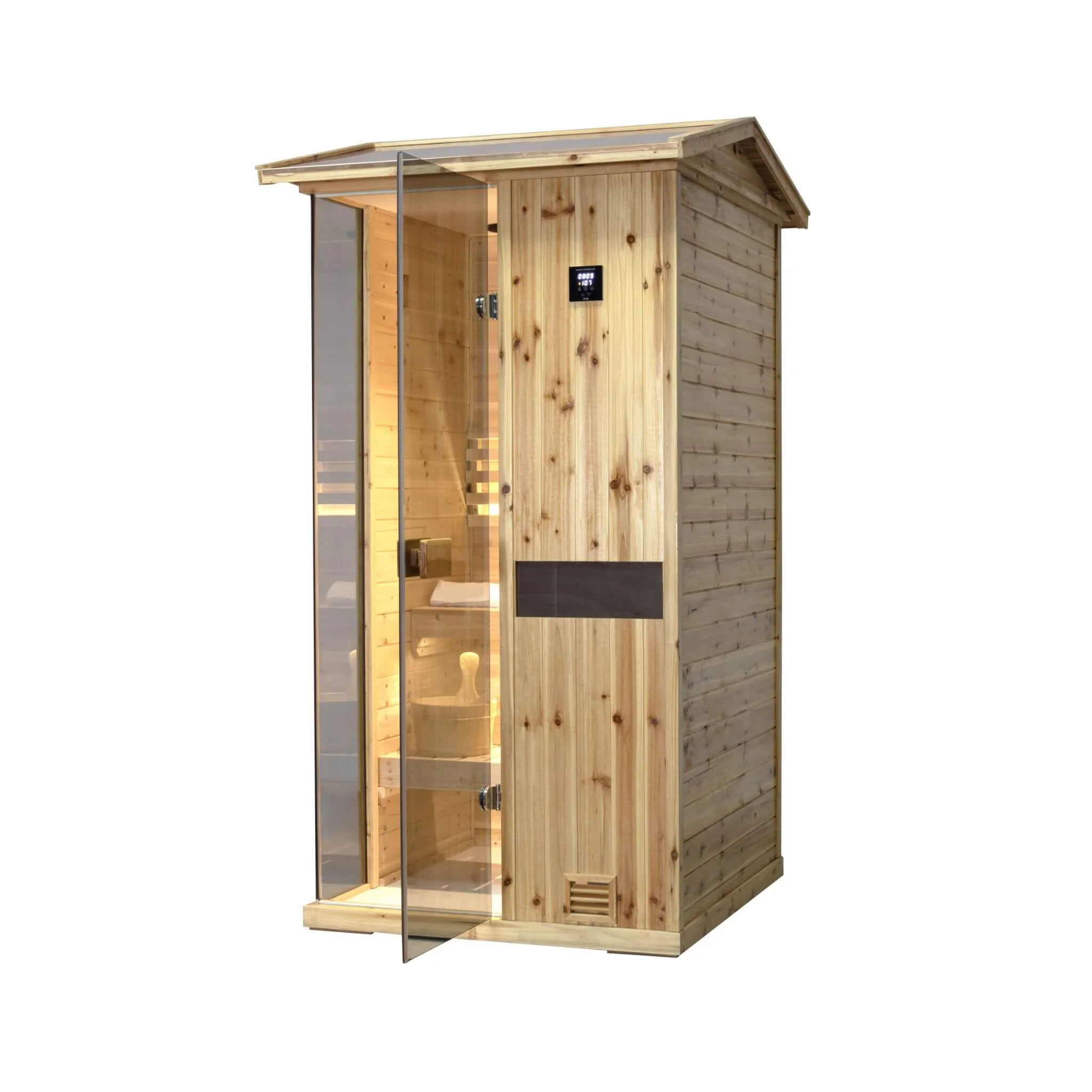 Thermora Nova 1-Person Outdoor Weather-Resistant Traditional Wooden Steam Sauna Room (SAK71642) - Image 7