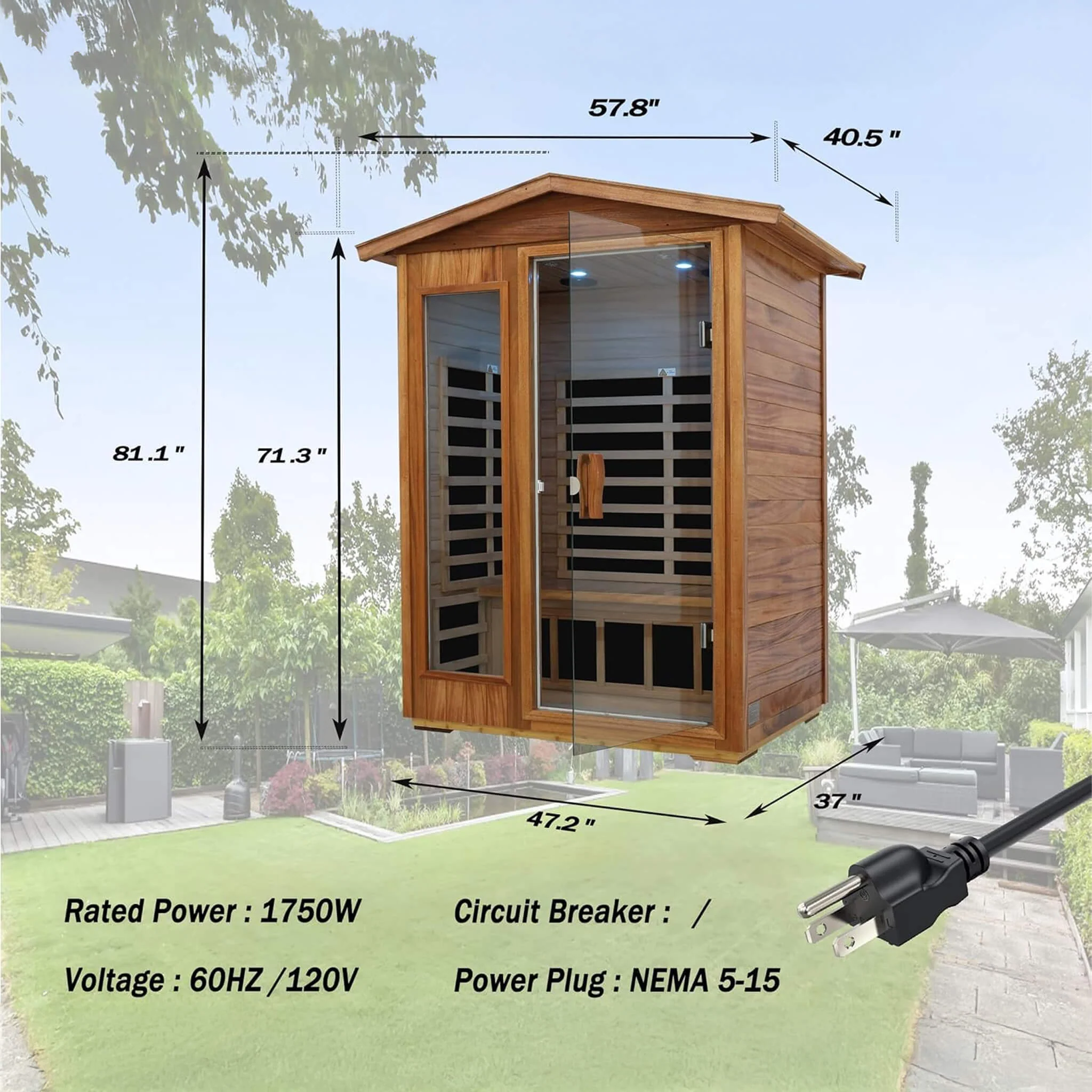Thermora Ignis 2-Person Ultra-Low EMF Mahogany Outdoor Infrared Sauna With Bluetooth Speakers (SAK43021) - Image 6