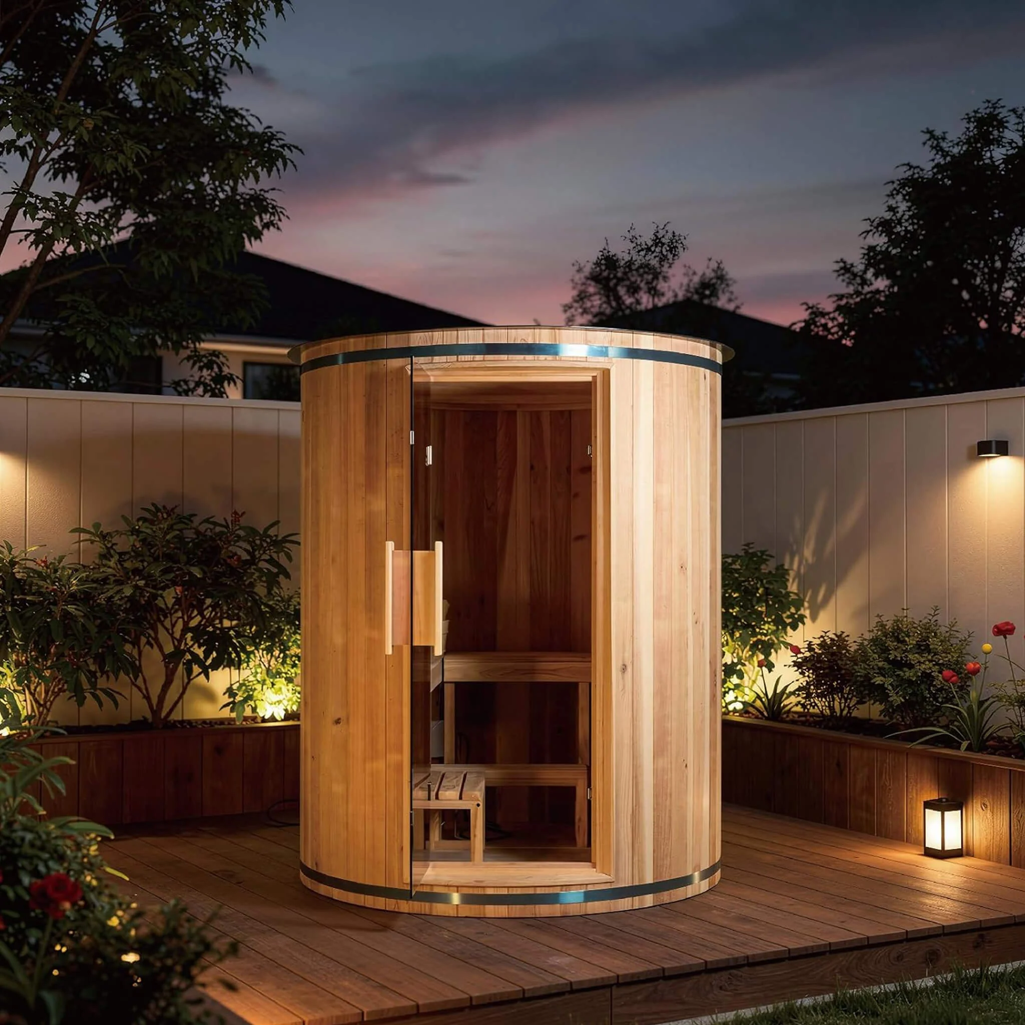 Thermora Barcelona Premium 78-Inch 4-Person Cedar Wood Outdoor Vertical Barrel Sauna With 6KW Heater, LED Lights And Stones (SAK74813) - Image 7