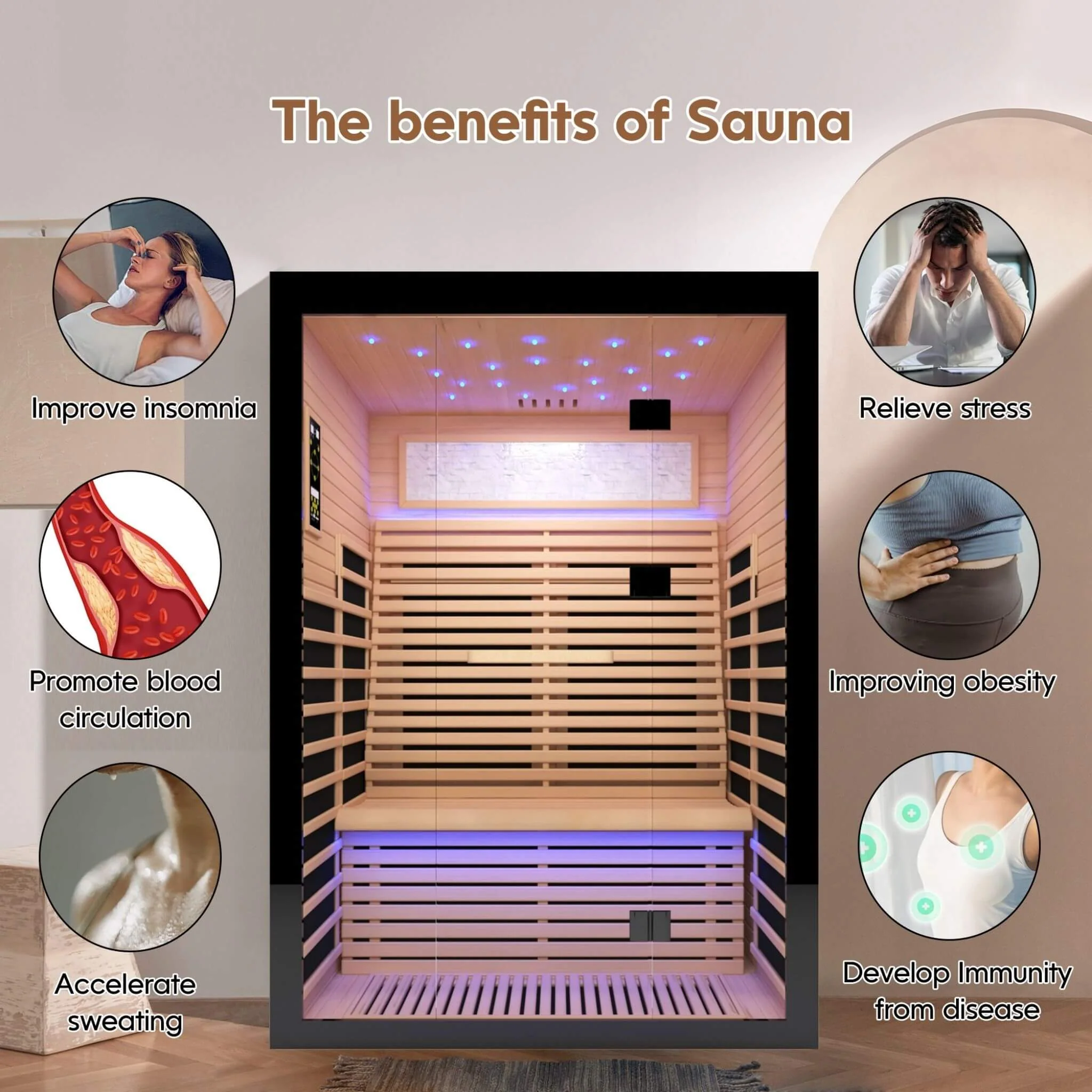 Thermora Vapor Luxury 2-Person Canadian Hemlock Wood Far Infrared Home Sauna (SAK56874) - Image 3