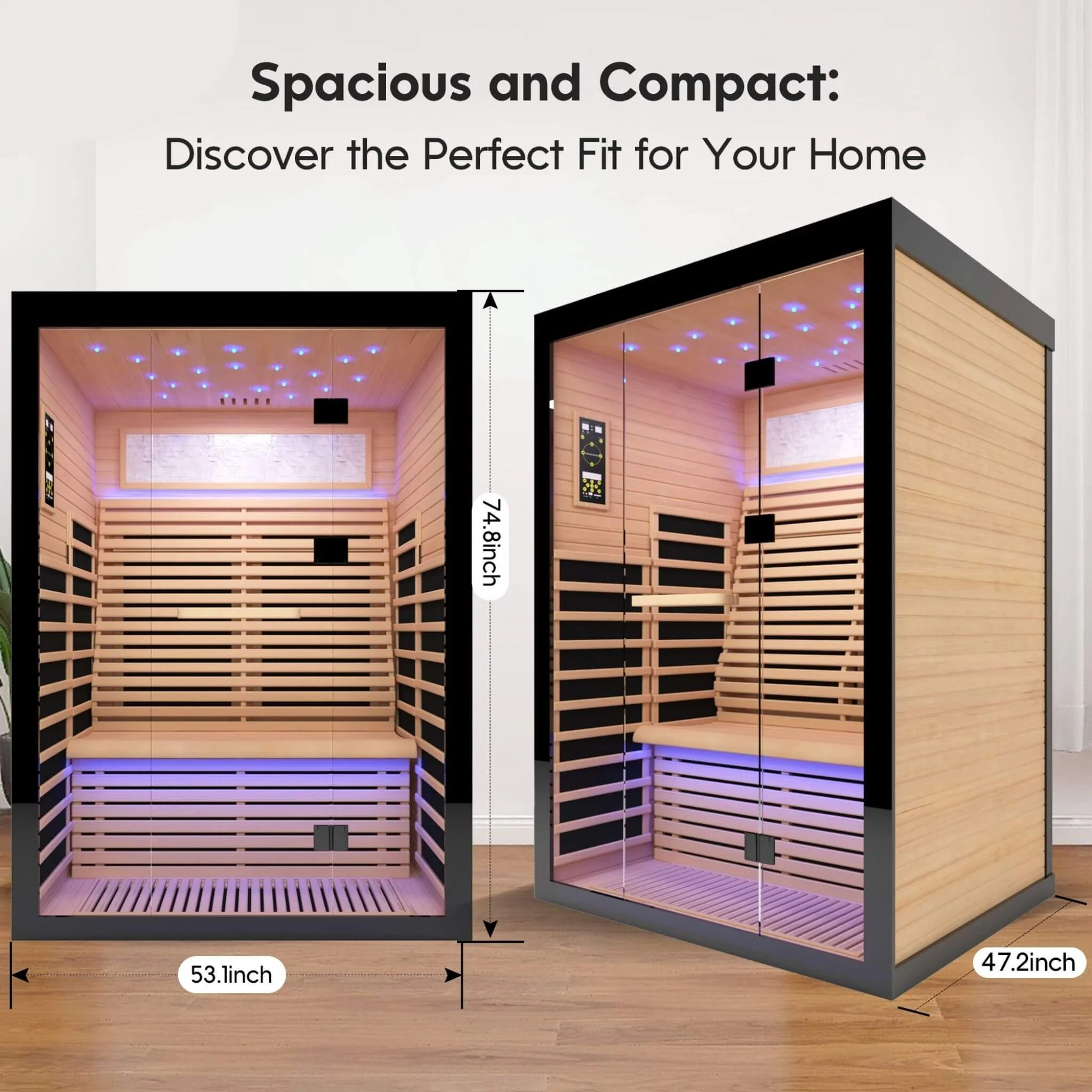 Thermora Vapor Luxury 2-Person Canadian Hemlock Wood Far Infrared Home Sauna (SAK56874) - Image 5
