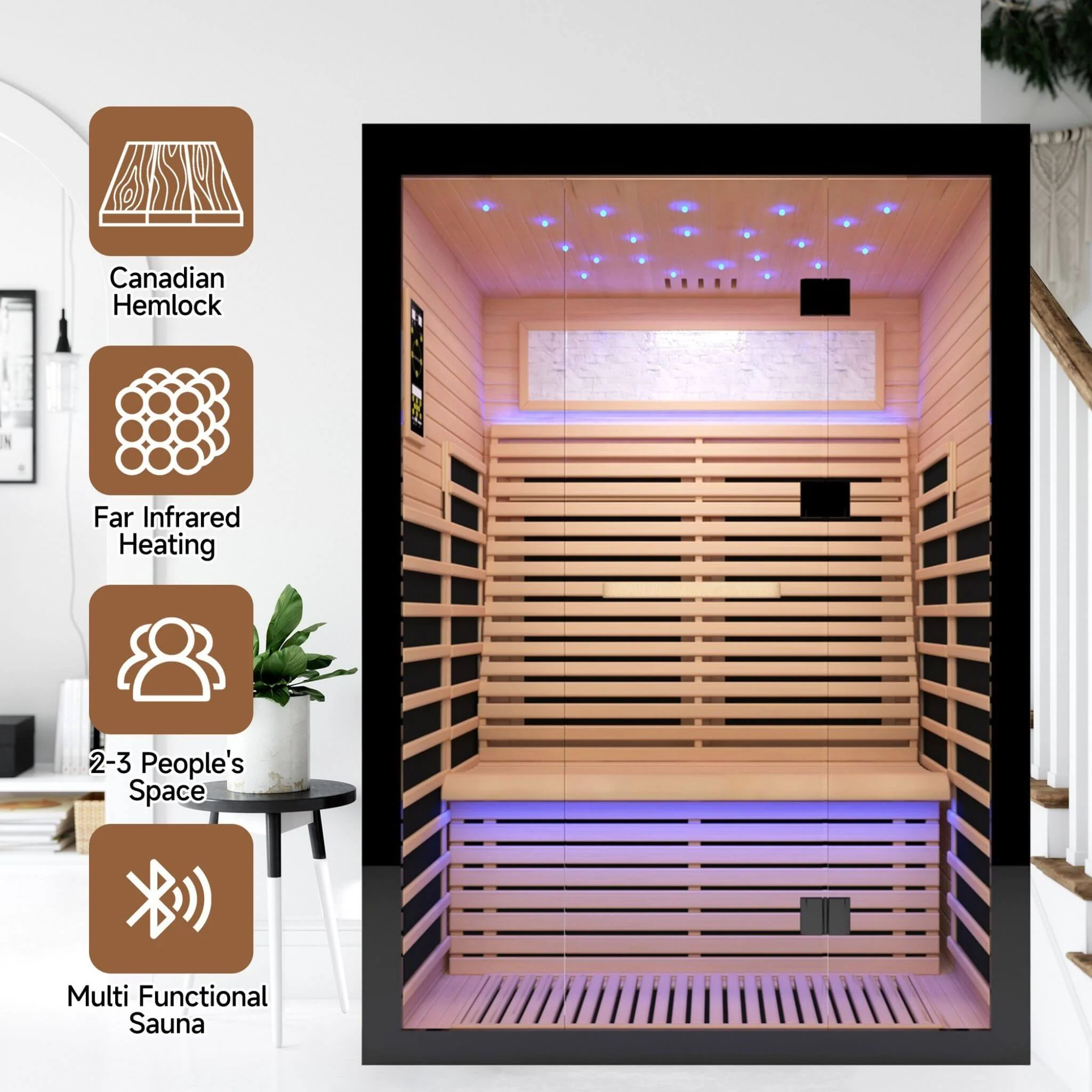 Thermora Vapor Luxury 2-Person Canadian Hemlock Wood Far Infrared Home Sauna (SAK56874) - Image 8