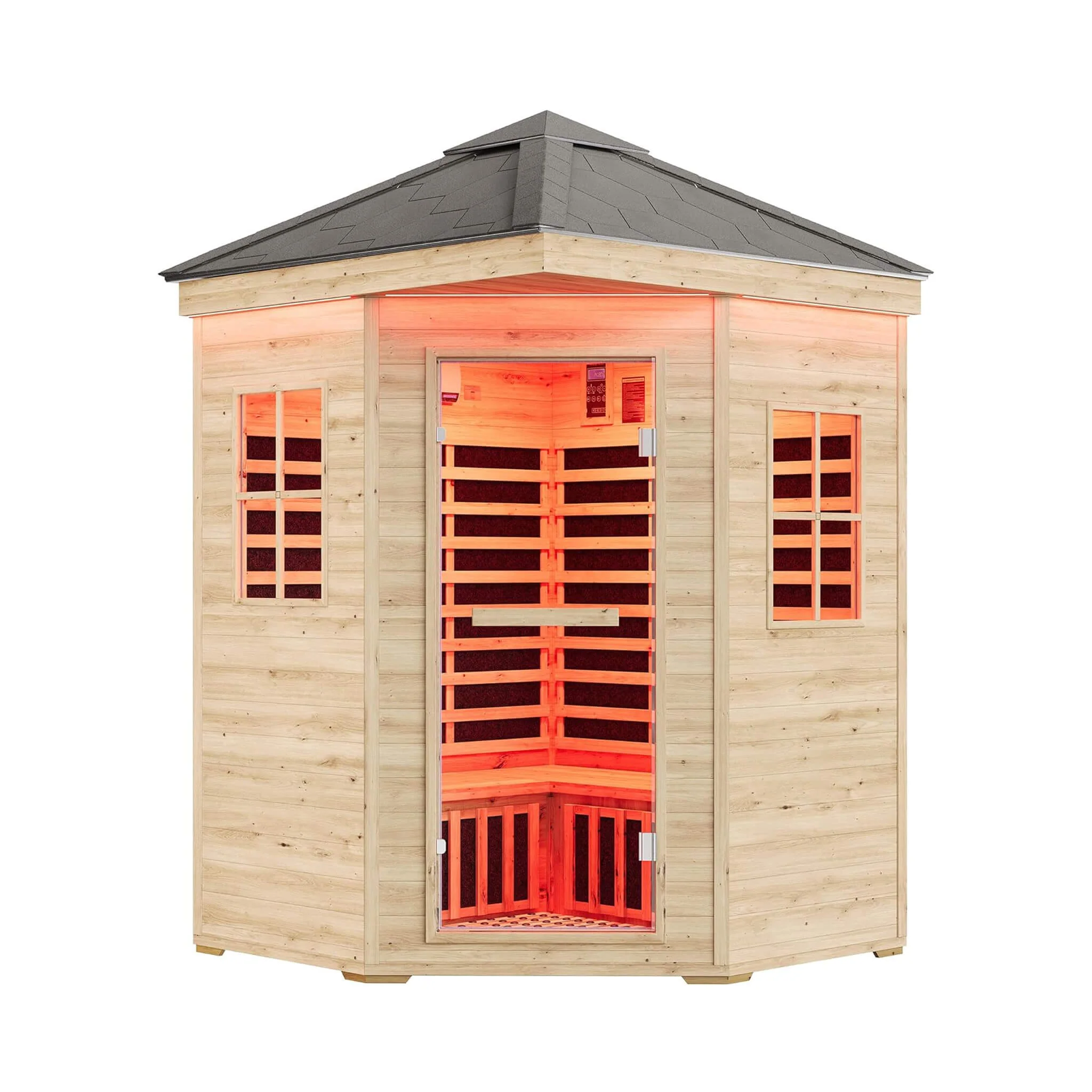 Thermora Monaco 4-Person Low EMF Spruce Wood Outdoor Infrared Sauna With Bluetooth Speakers And LED Lights (SAK16270) - Image 10