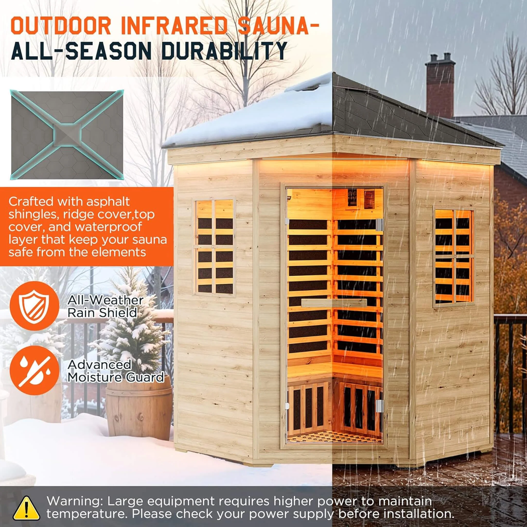 Thermora Monaco 4-Person Low EMF Spruce Wood Outdoor Infrared Sauna With Bluetooth Speakers And LED Lights (SAK16270) - Image 6