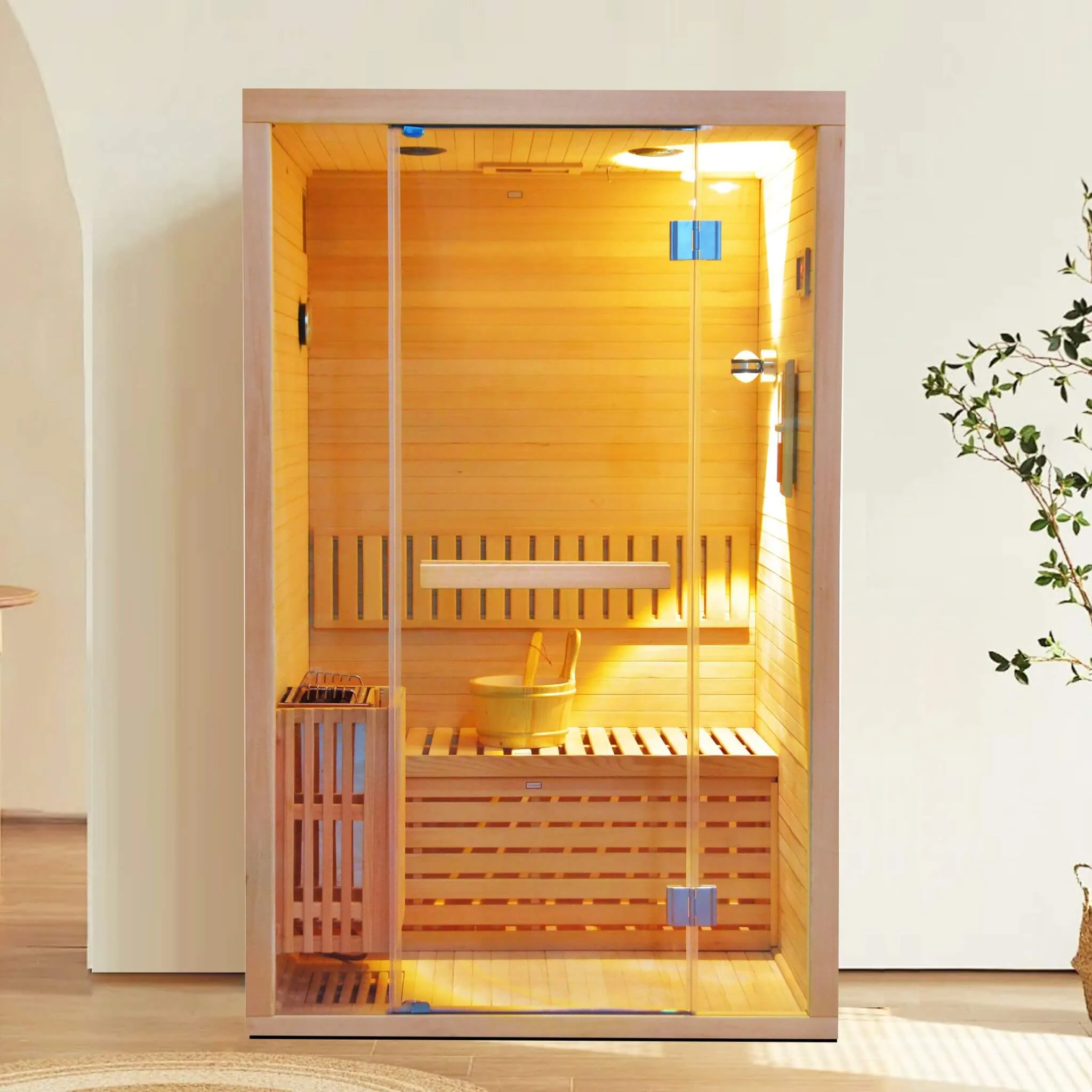 Thermora Alpine Premium 2-Person 3KW Hemlock Wood Sauna With LED Wall Light (SAK28471) - Image 3