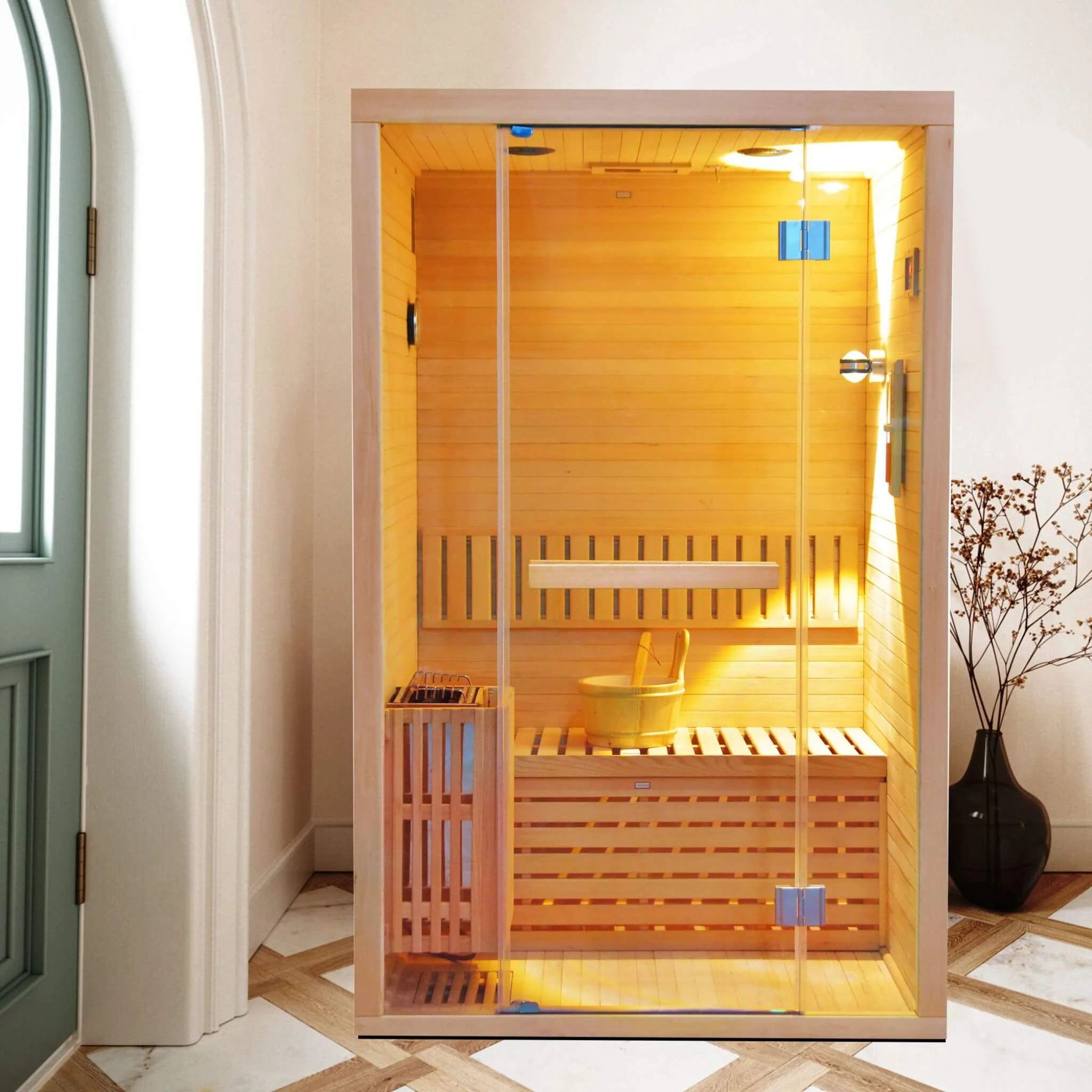 Thermora Alpine Premium 2-Person 3KW Hemlock Wood Sauna With LED Wall Light (SAK28471) - Image 6